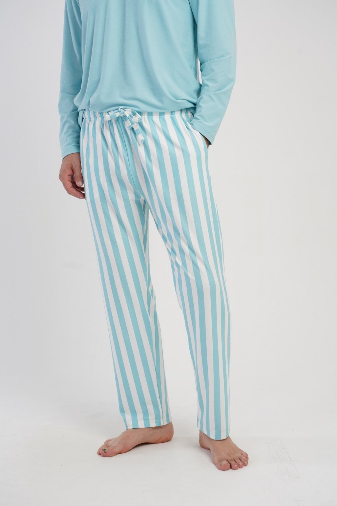 Erkek Mavi Çizgili Marla Cepli Pijama Altı