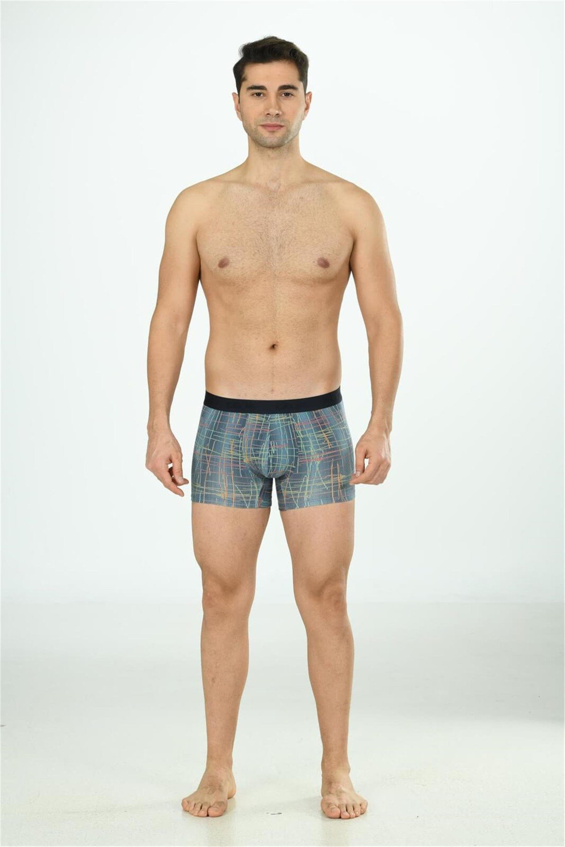 Erkek Mavi Çizgili Zikzaklı Cotton Boxer