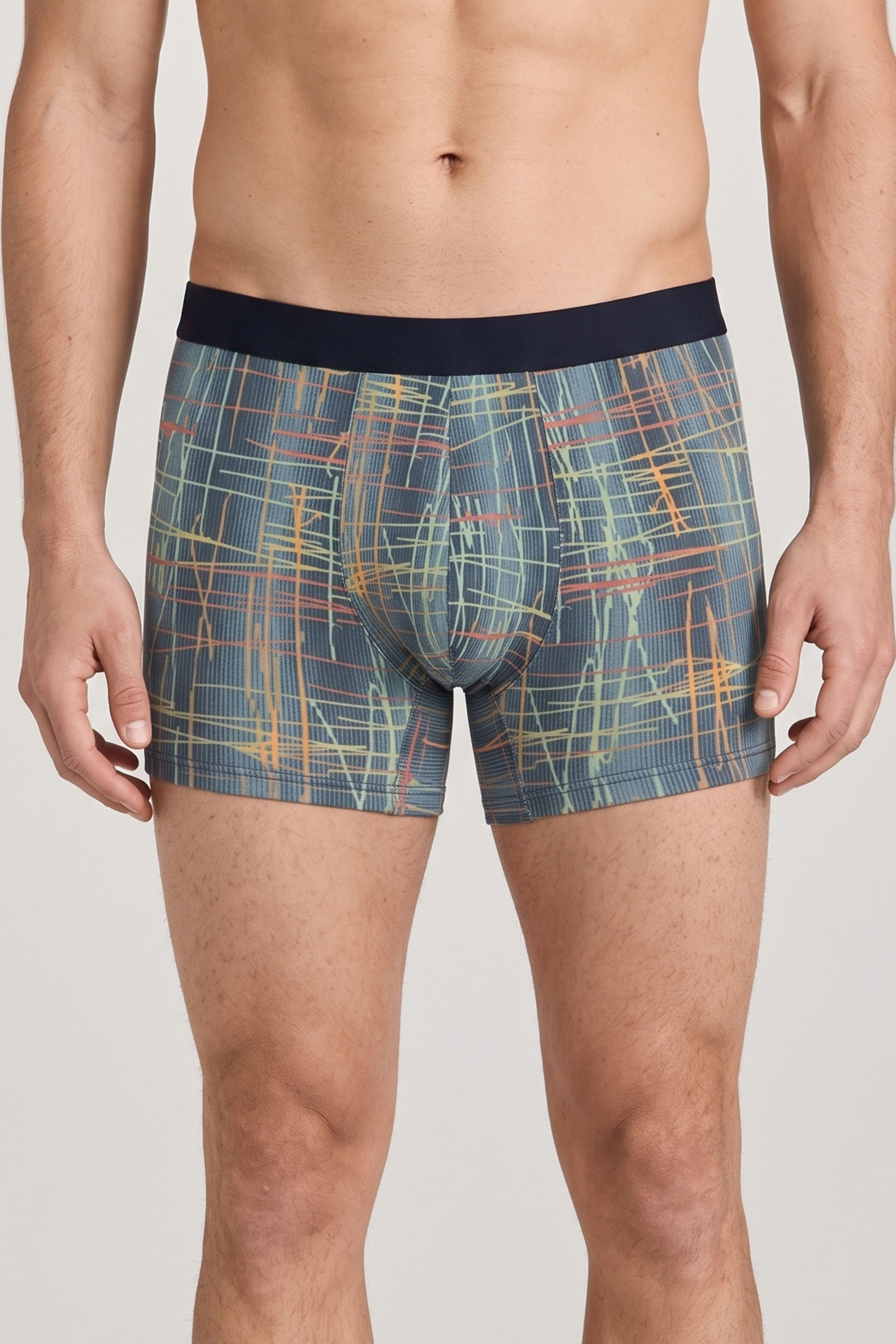 Erkek Mavi Çizgili Zikzaklı Cotton Boxer
