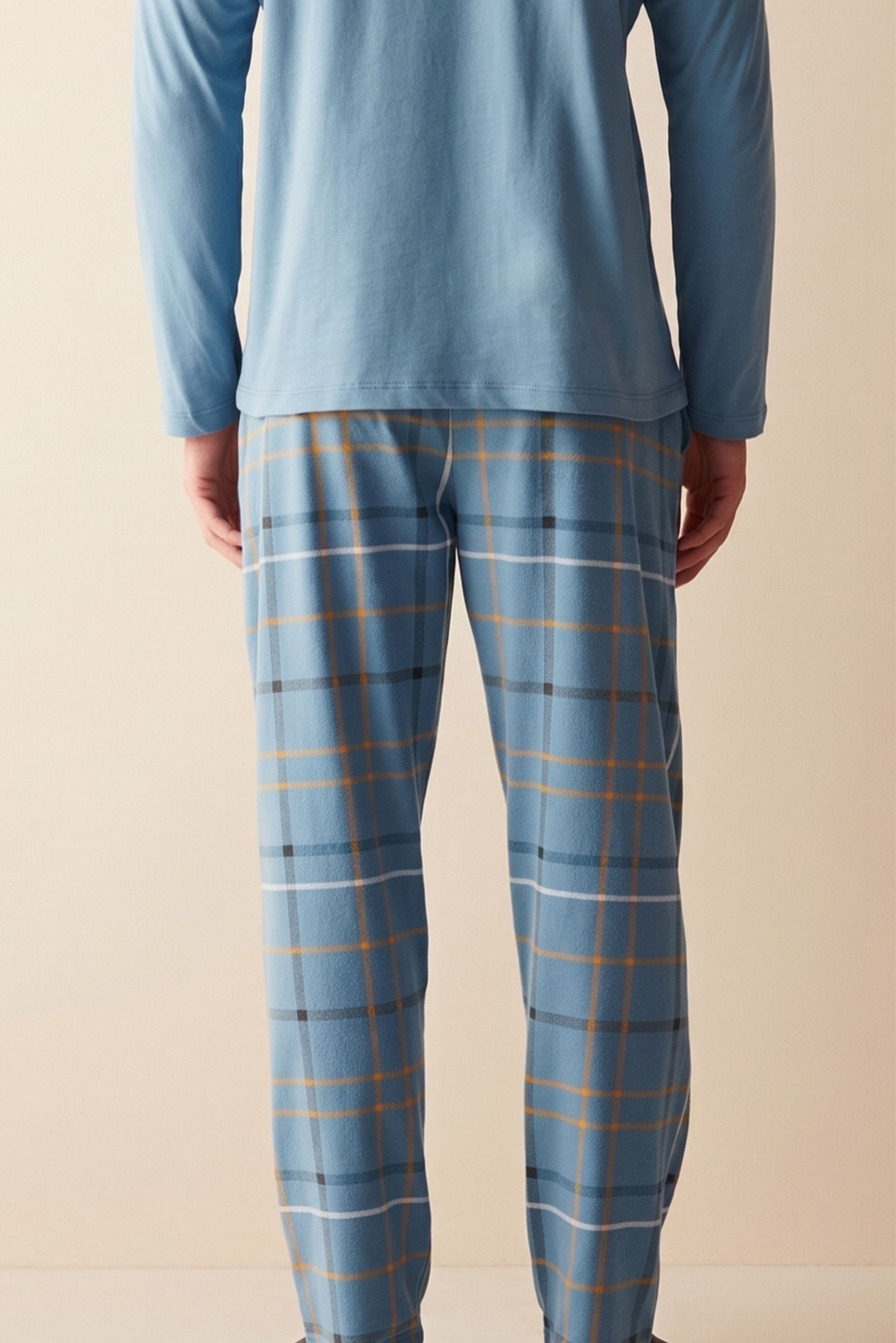Erkek Mavi Ekose Desen Pijama Altı