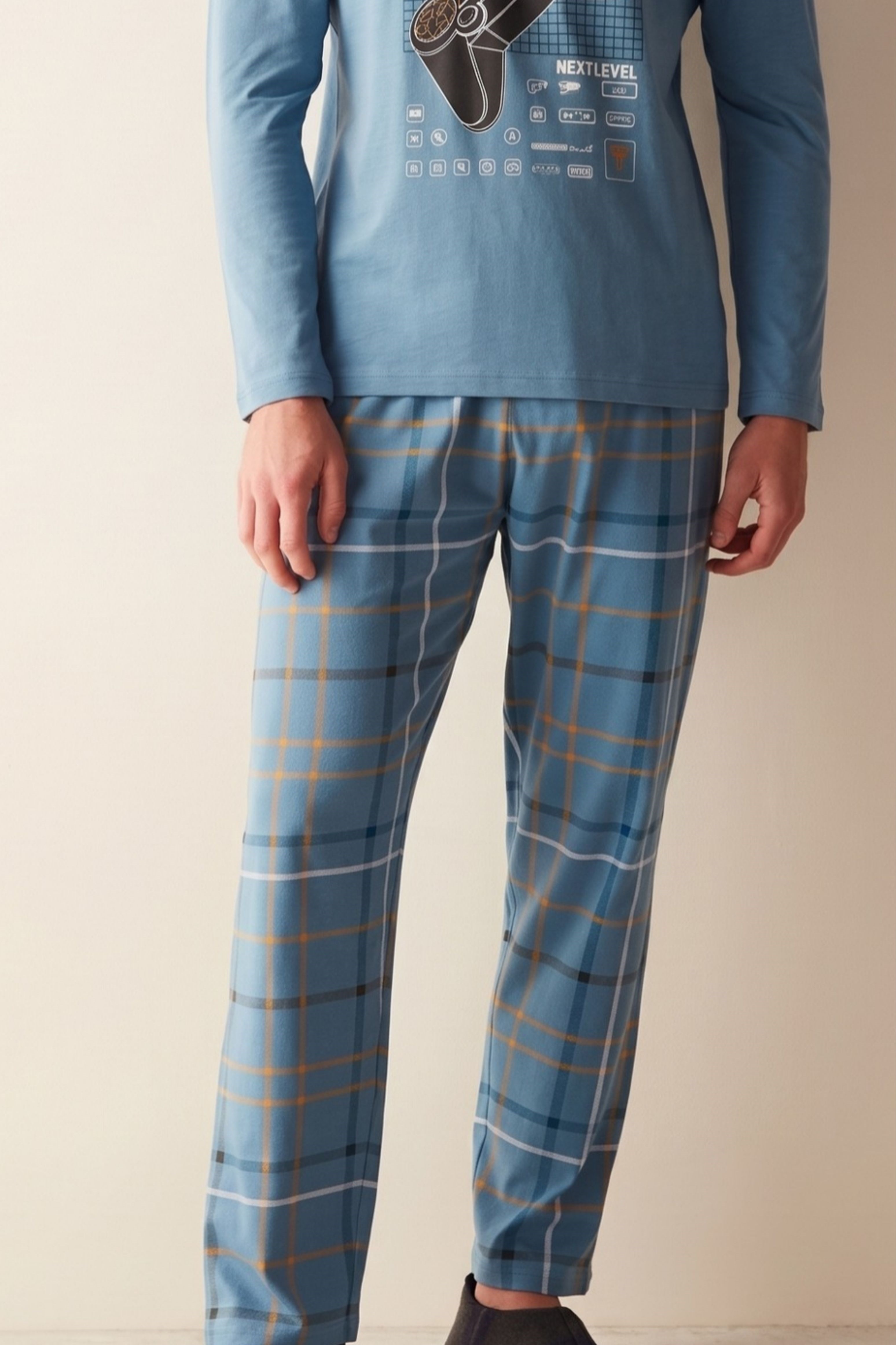 Erkek Mavi Ekose Desen Pijama Altı