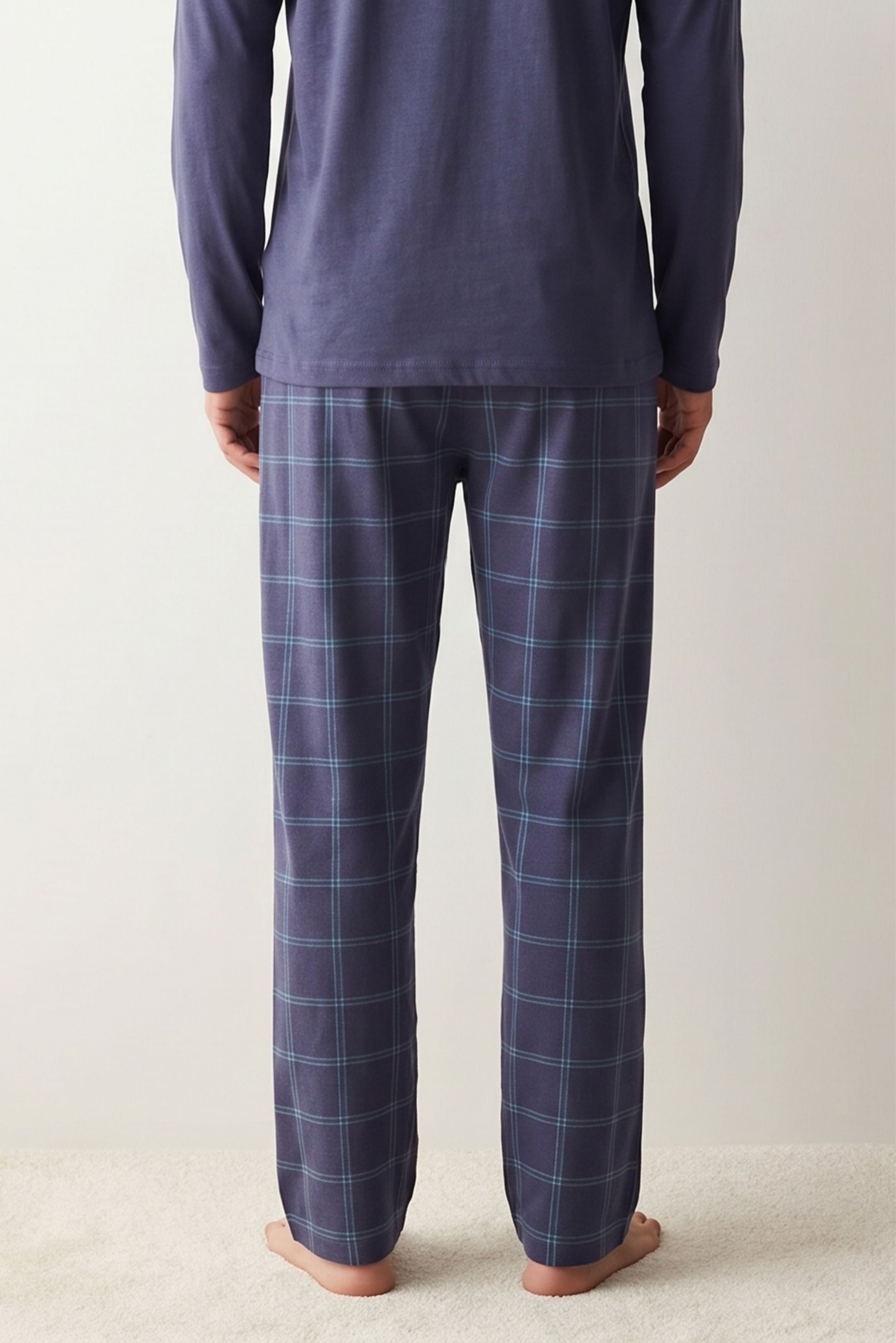 Erkek Mavi Ekose Pijama Altı 