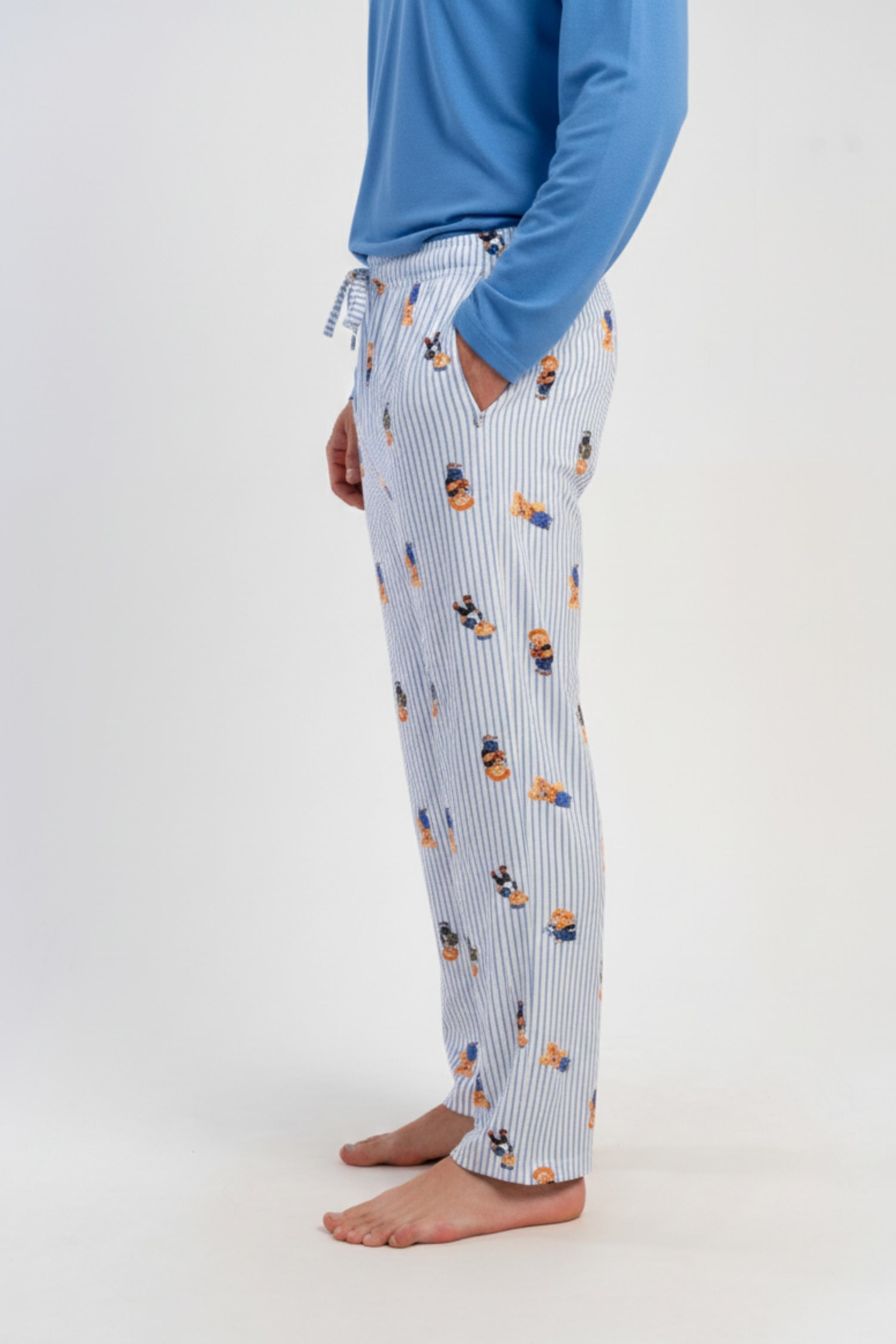 Erkek Mavi Likra Polyvıscon Cepli Pijama Altı