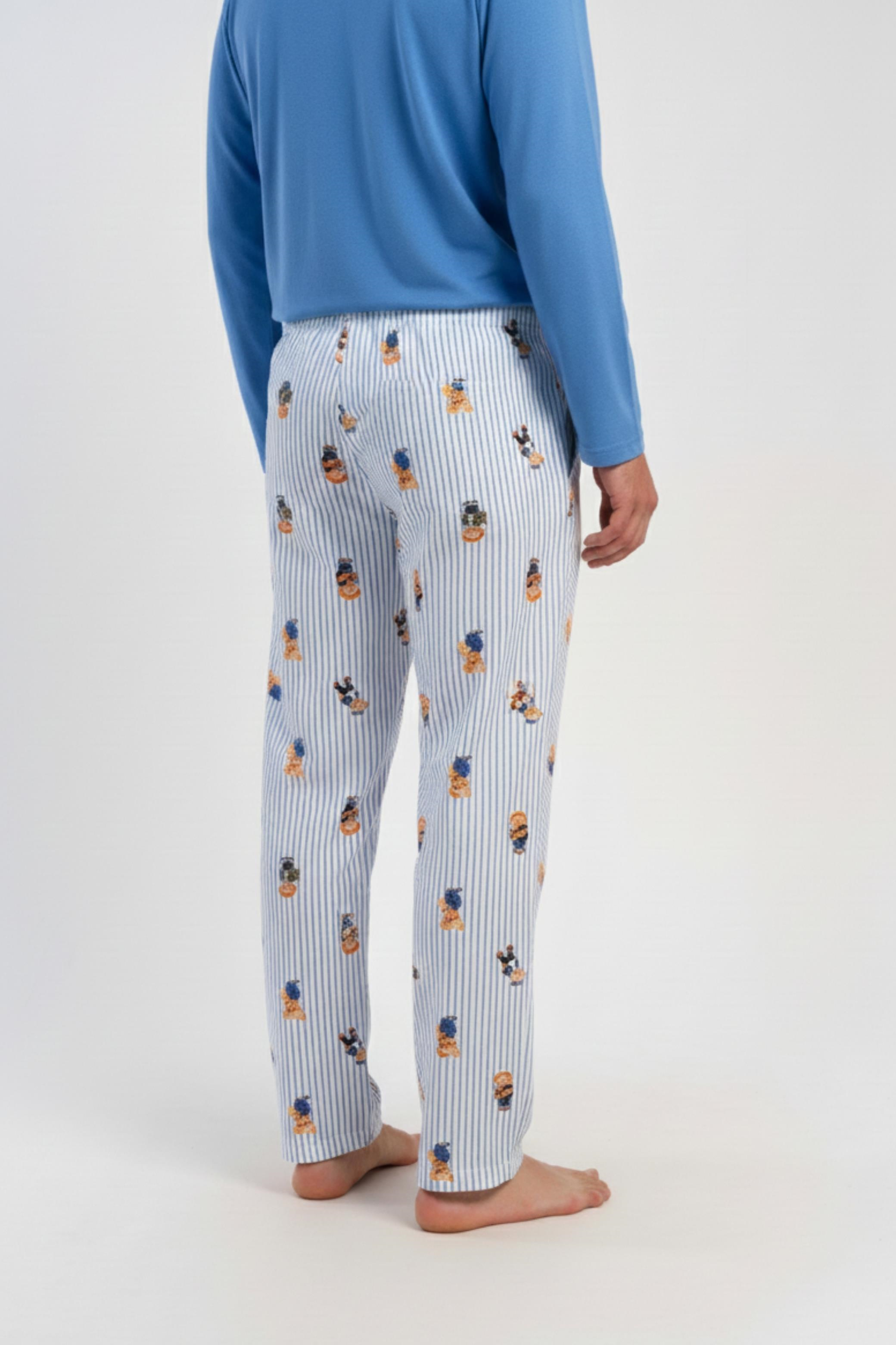Erkek Mavi Likra Polyvıscon Cepli Pijama Altı