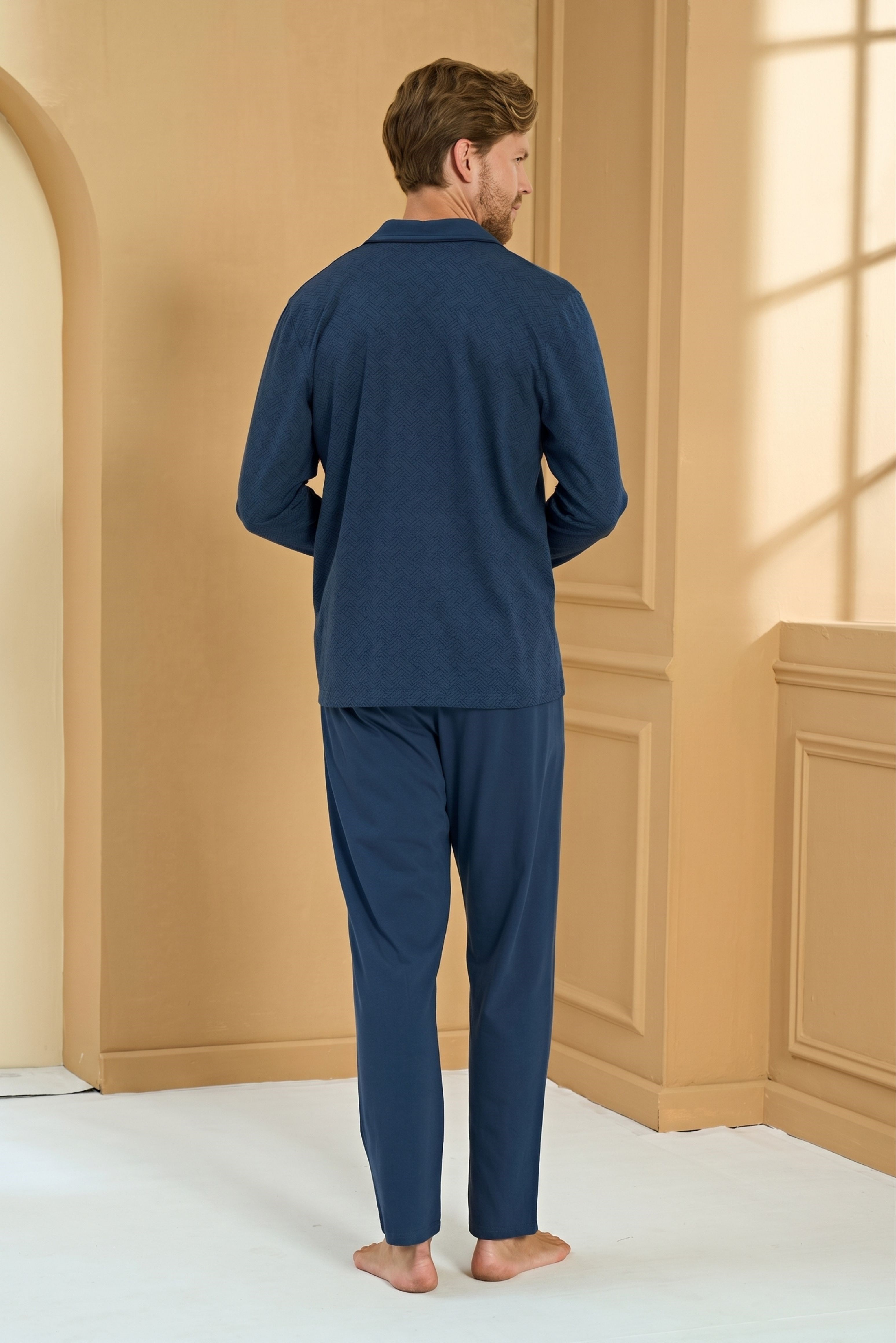 Erkek Mavi Önden Düğmeli Pijama Altı