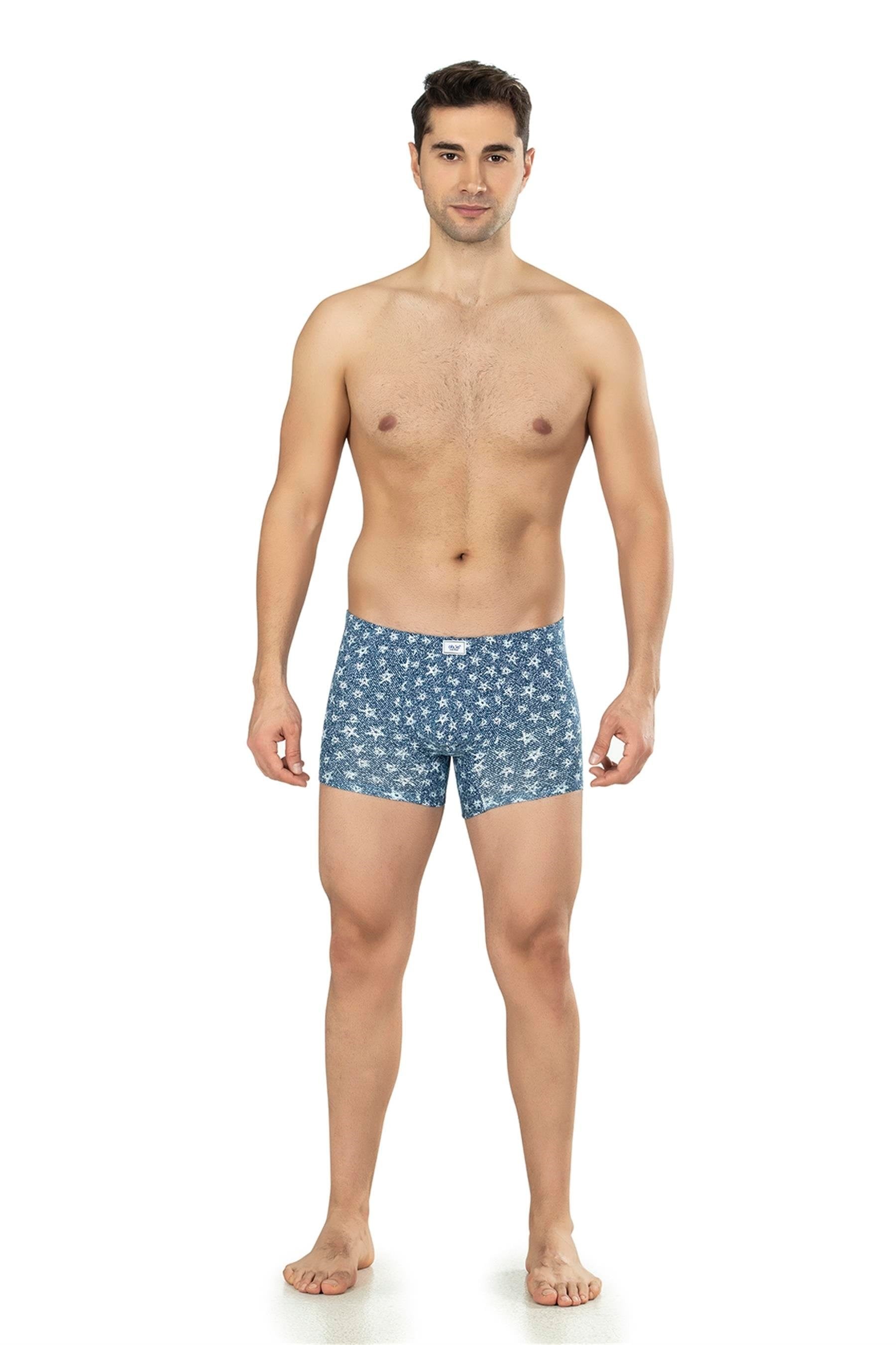 Erkek Mavi Yıldız Desen Likra Lastikli Boxer