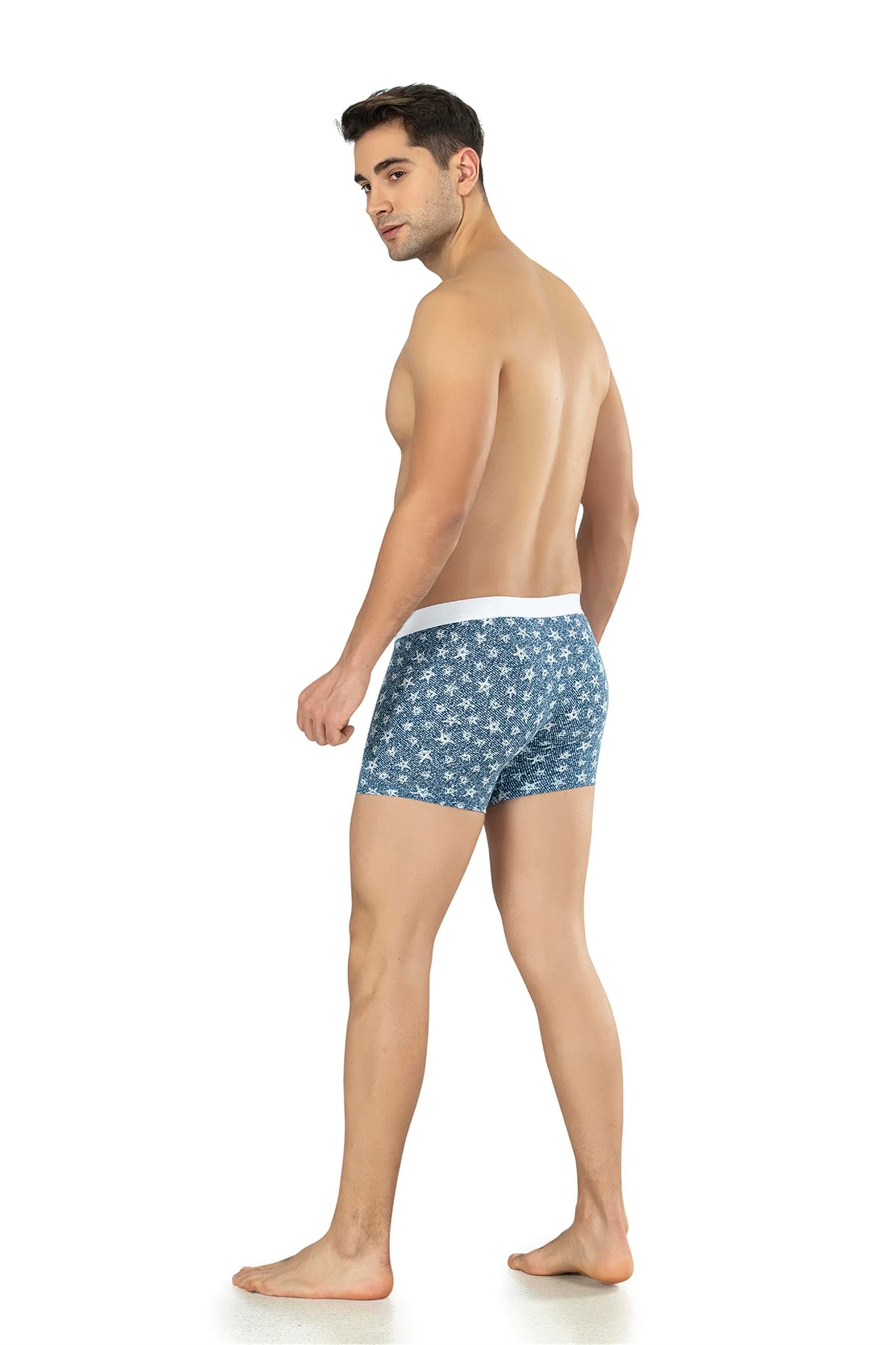 Erkek Mavi Yıldız Desen Zikzaklı Cotton Boxer