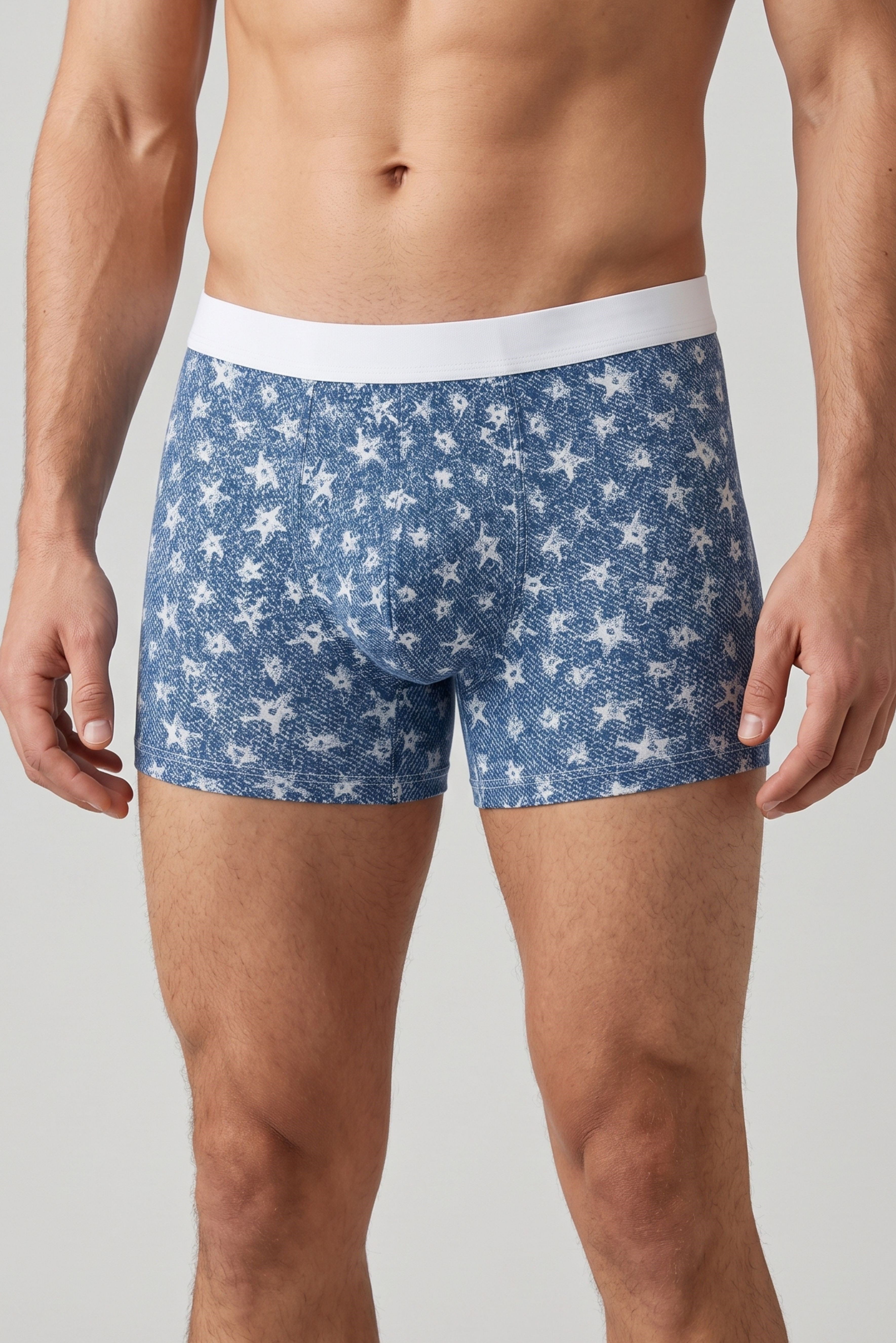 Erkek Mavi Yıldız Desen Zikzaklı Cotton Boxer