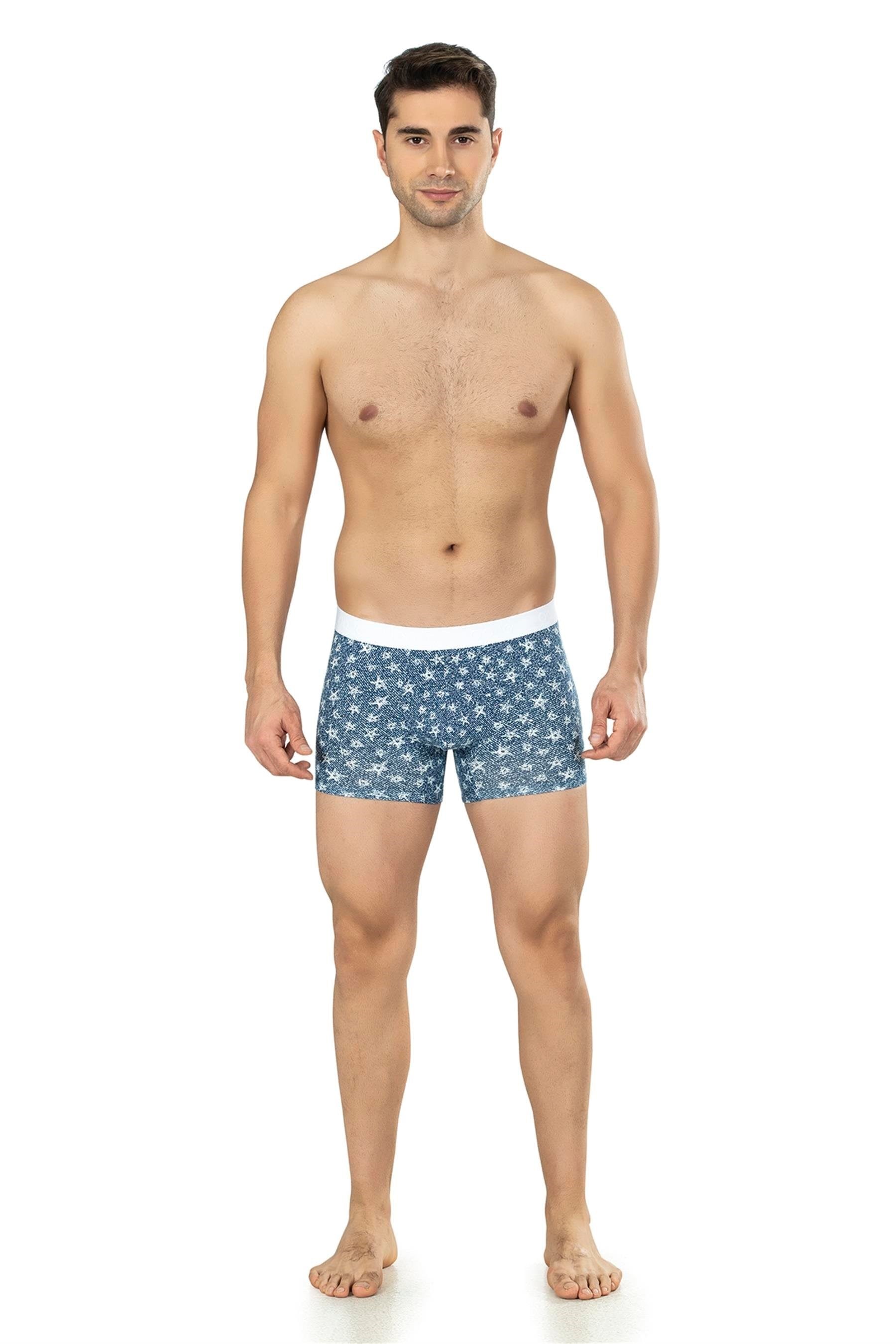 Erkek Mavi Yıldız Desen Zikzaklı Cotton Boxer
