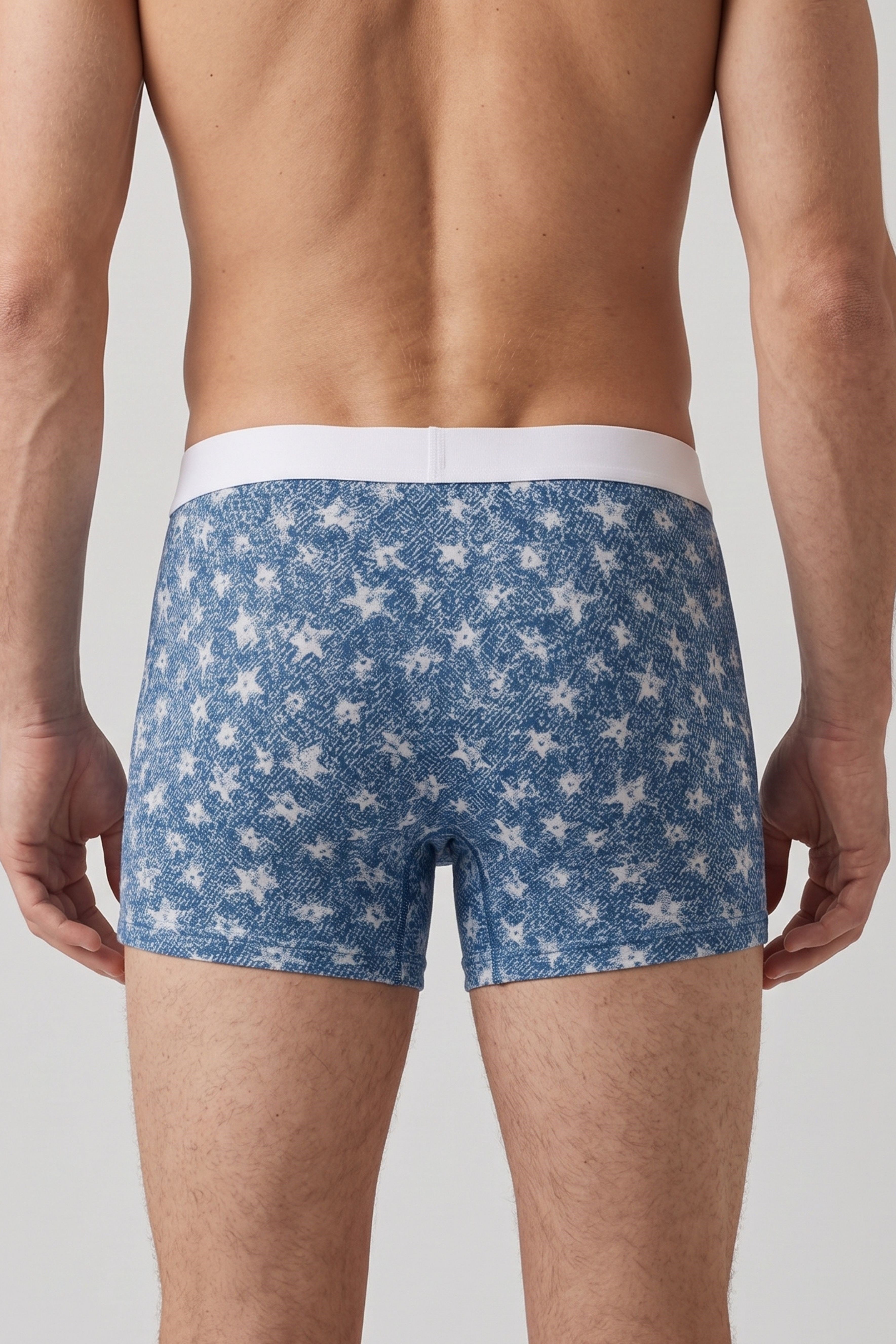 Erkek Mavi Yıldız Desen Zikzaklı Cotton Boxer