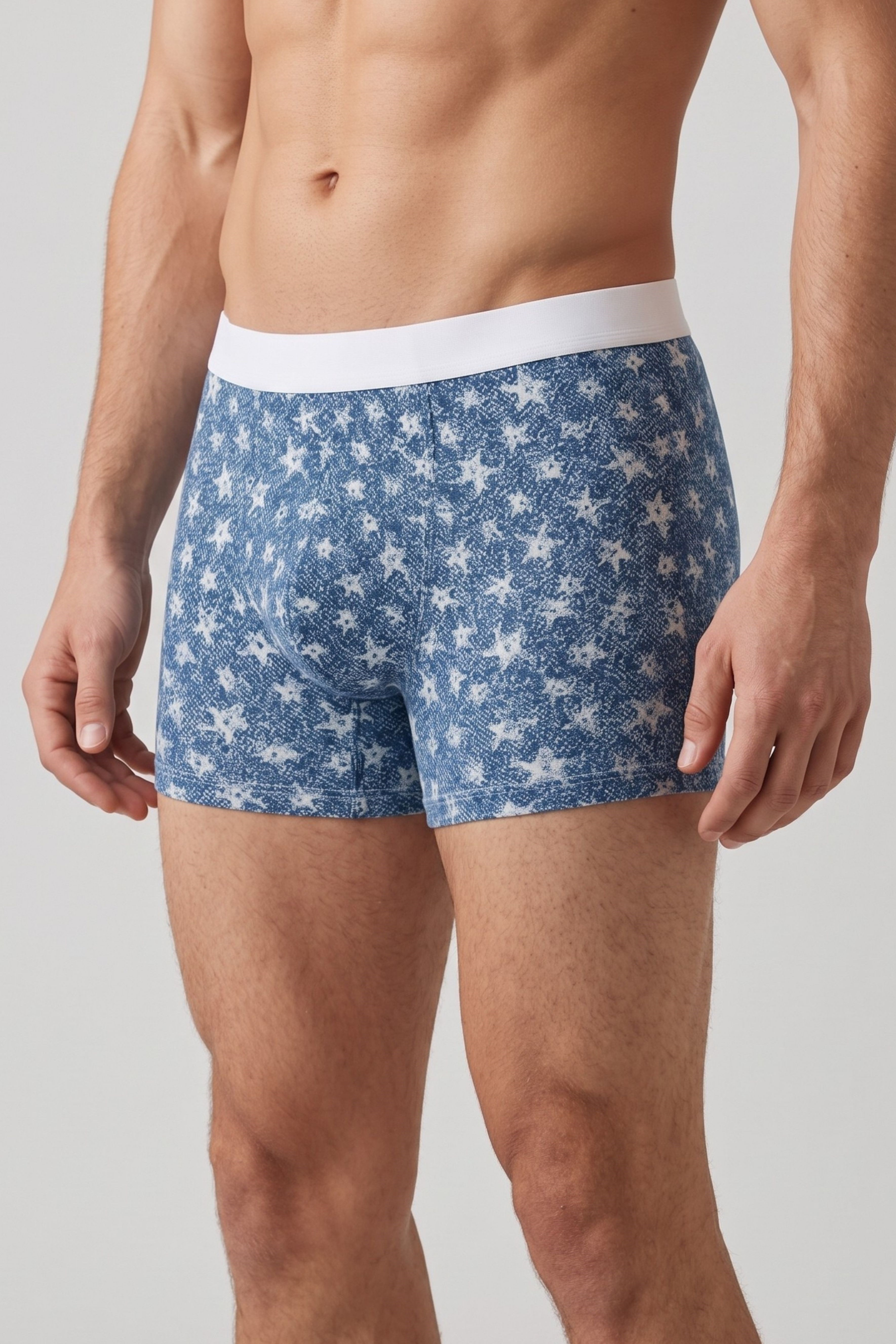 Erkek Mavi Yıldız Desen Zikzaklı Cotton Boxer