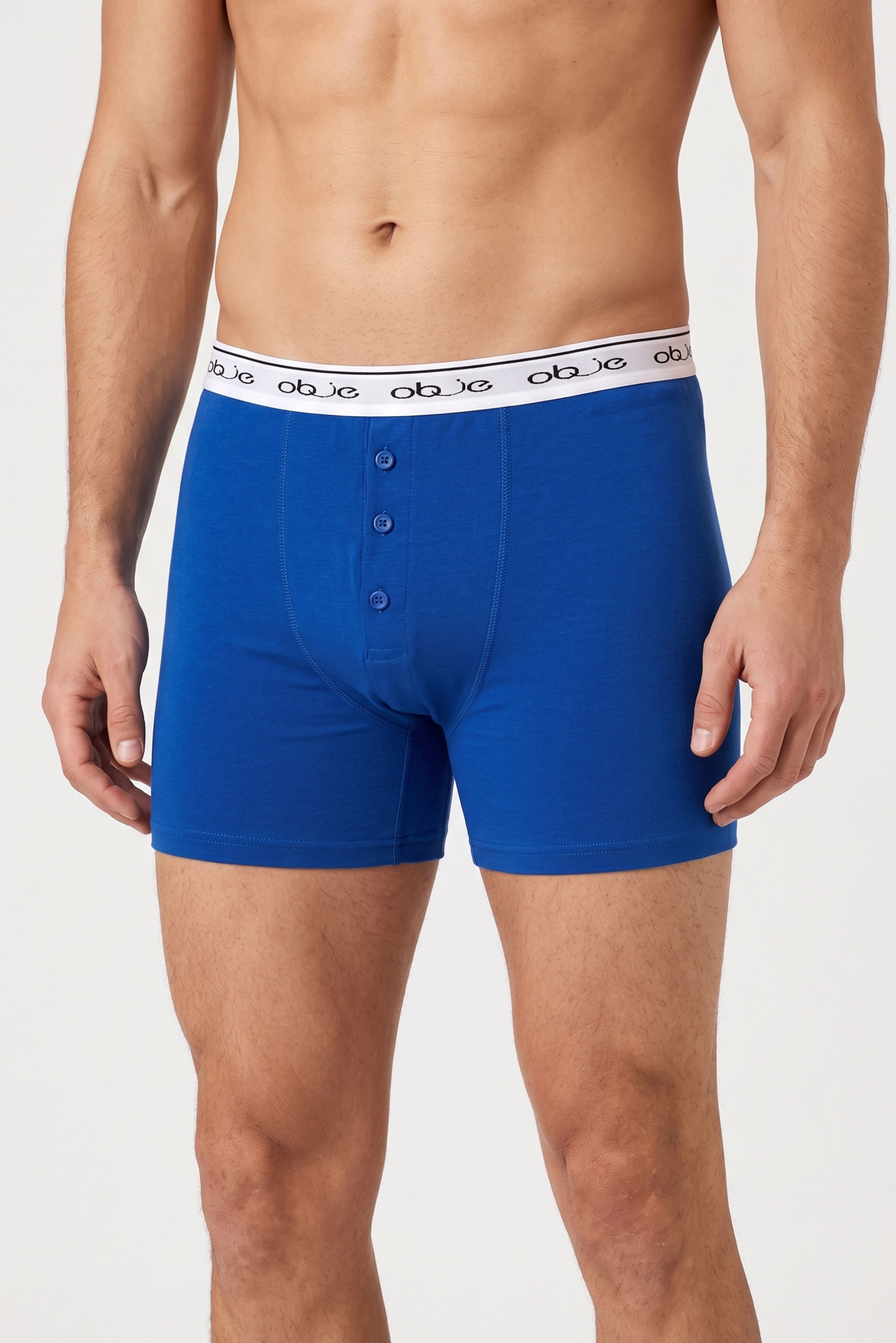 Erkek Saks Mavi Dıştan Lastikli Üç Düğmeli Boxer