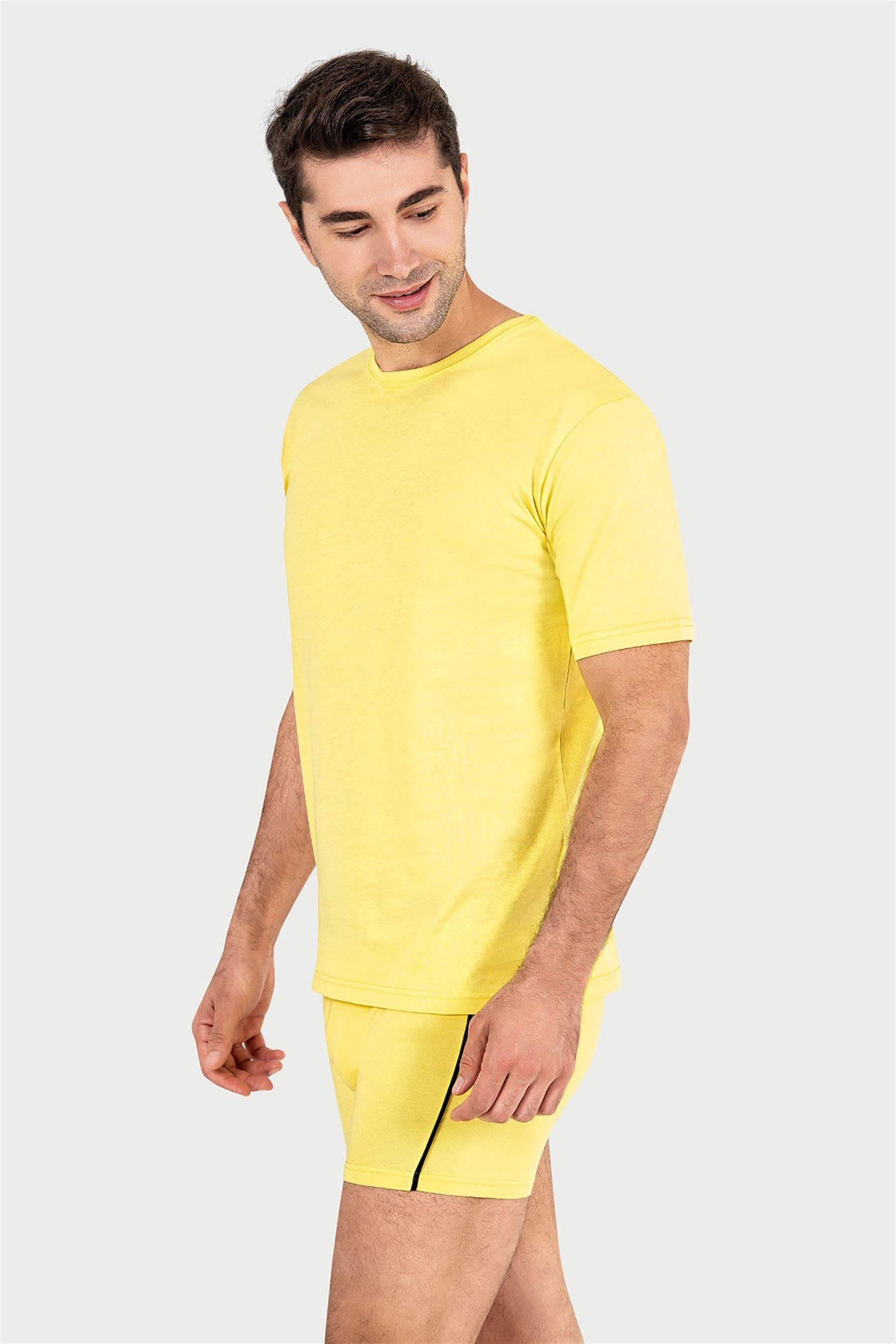 Erkek Sarı Süprem Yarım Kol T-shirt