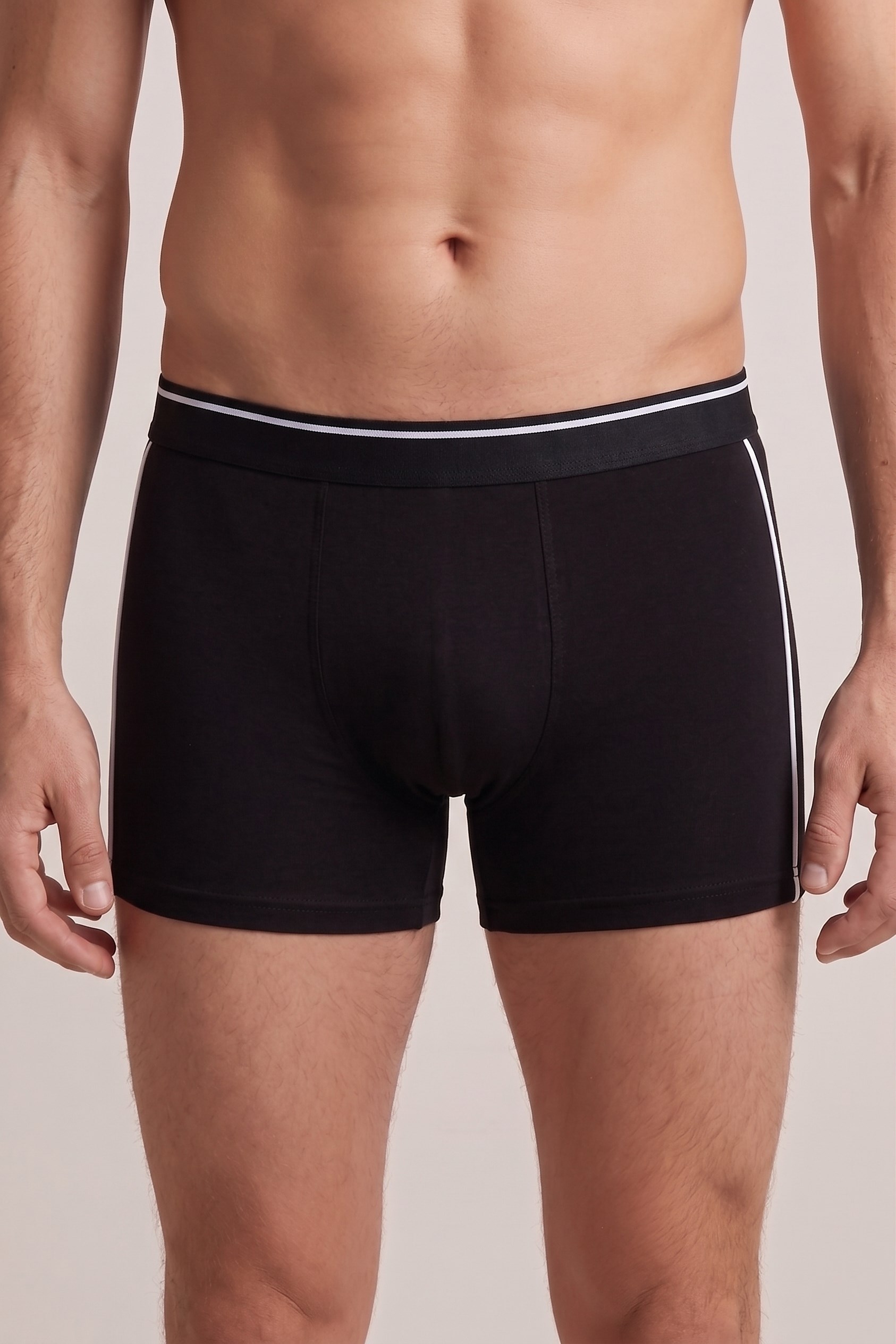 Erkek Siyah-Beyaz Biyeli Boxer