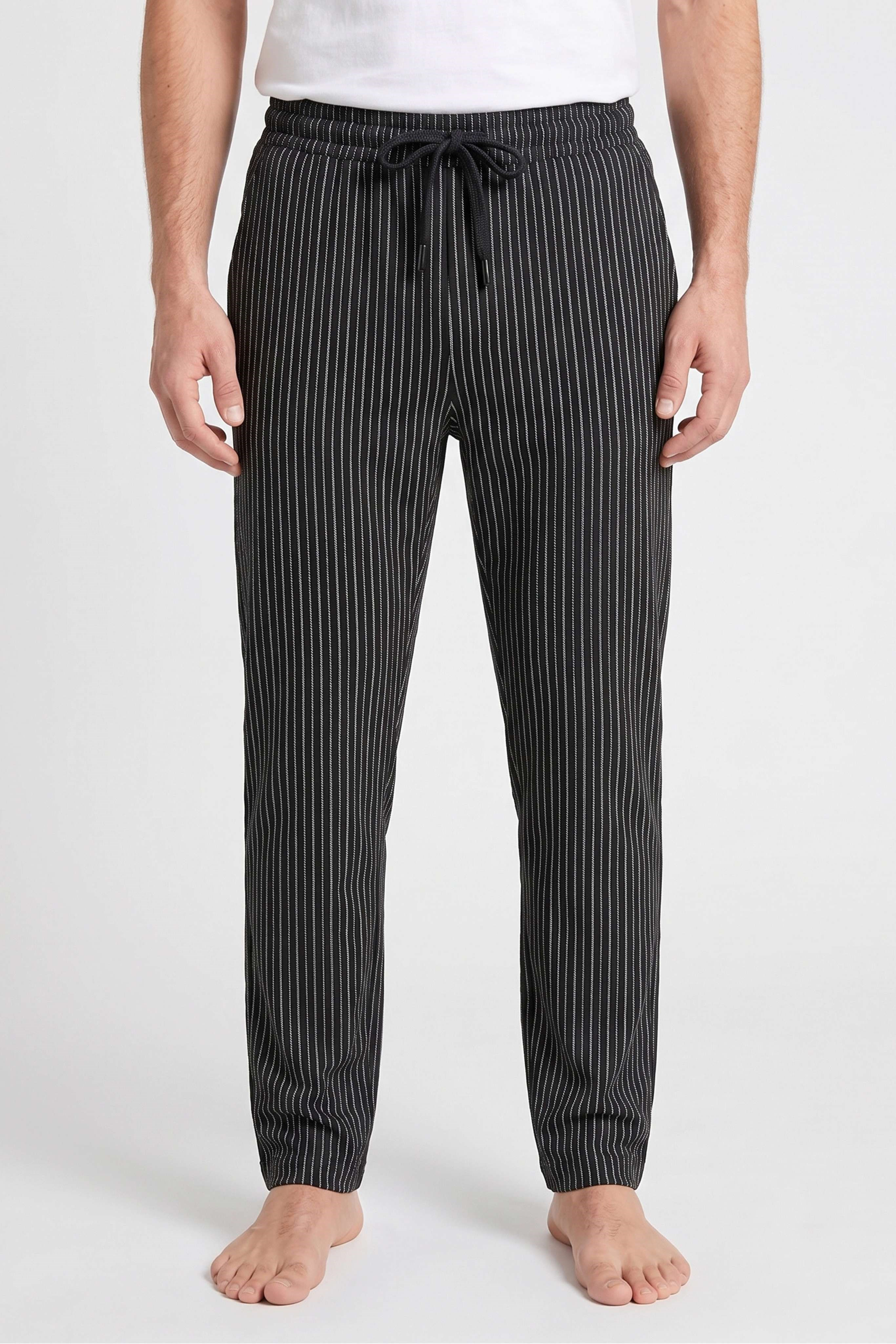 Erkek Siyah Beyaz Çizgili Baskılı Penye Modal Pijama Altı