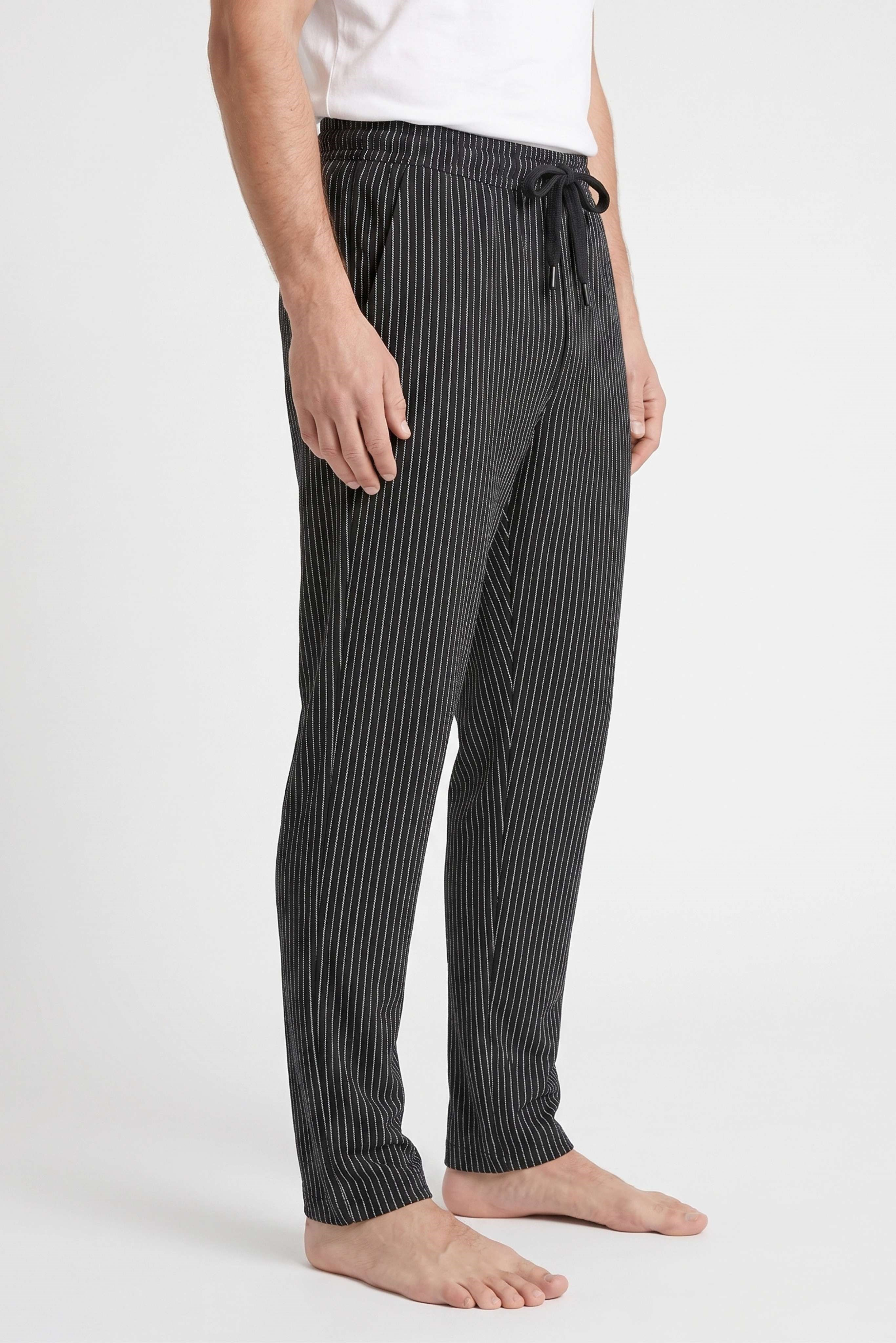 Erkek Siyah Beyaz Çizgili Baskılı Penye Modal Pijama Altı