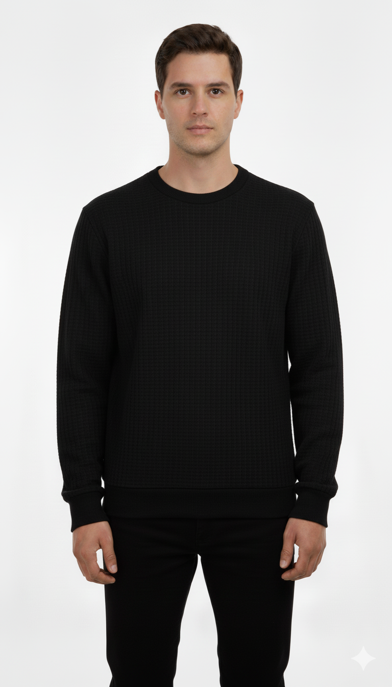 Erkek Siyah Bisiklet Yaka Uzun Kollu Sweat