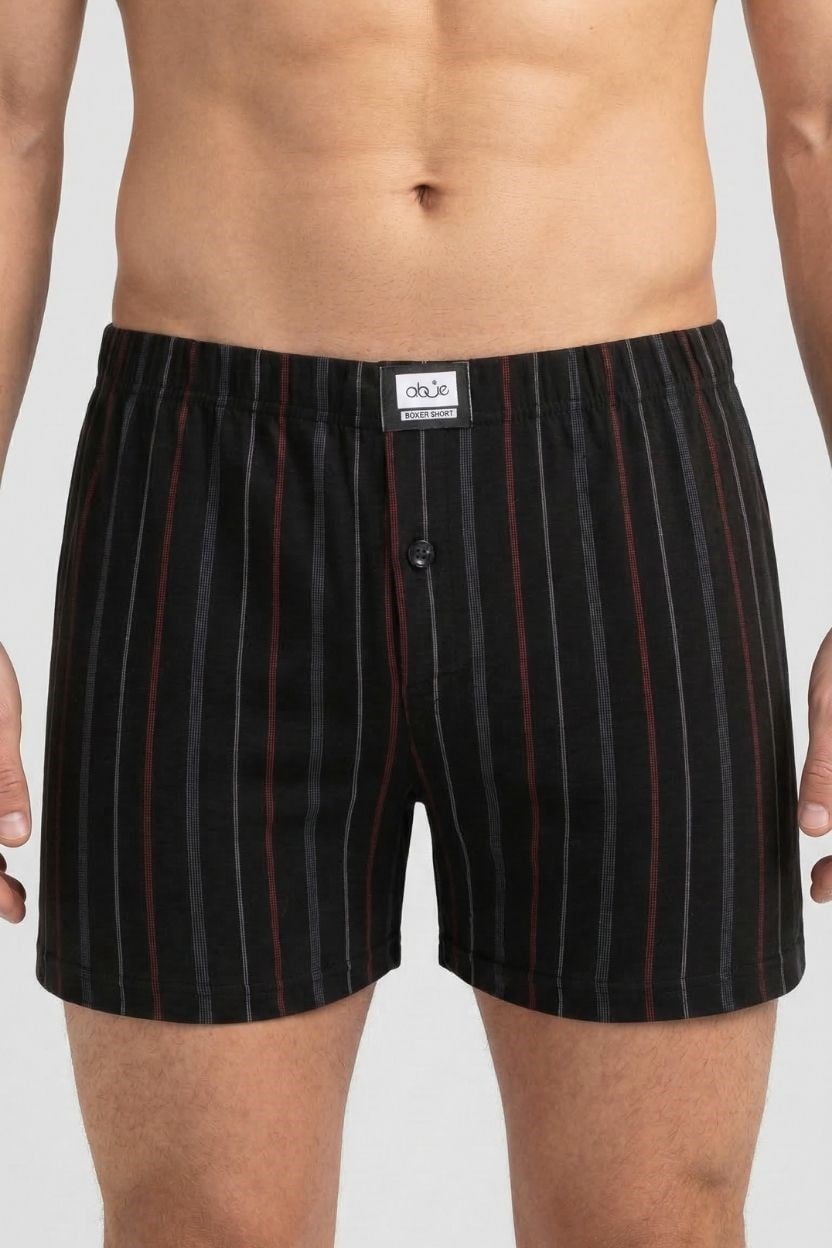 Erkek Siyah Çizgili Desen Boxer