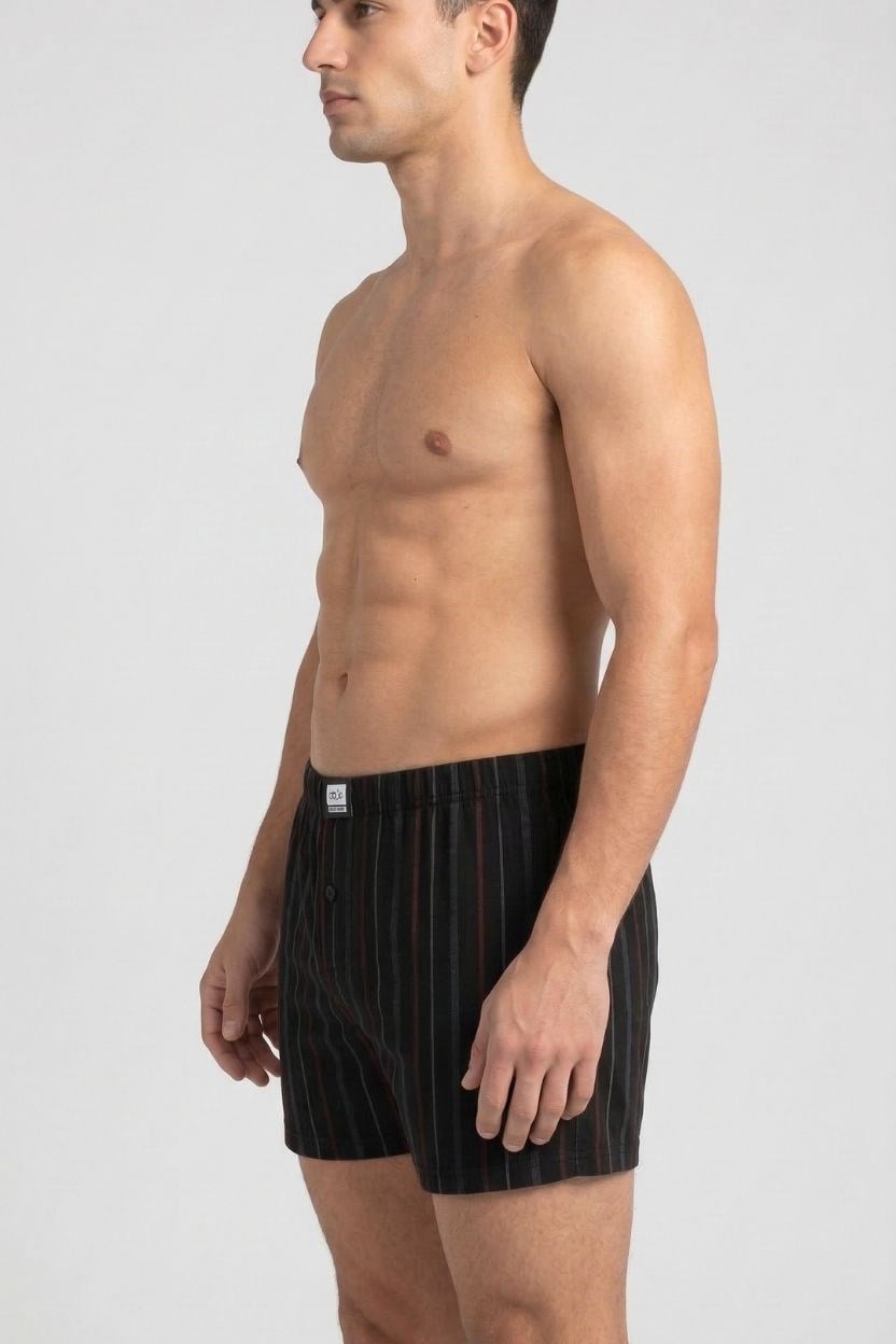 Erkek Siyah Çizgili Desen Boxer