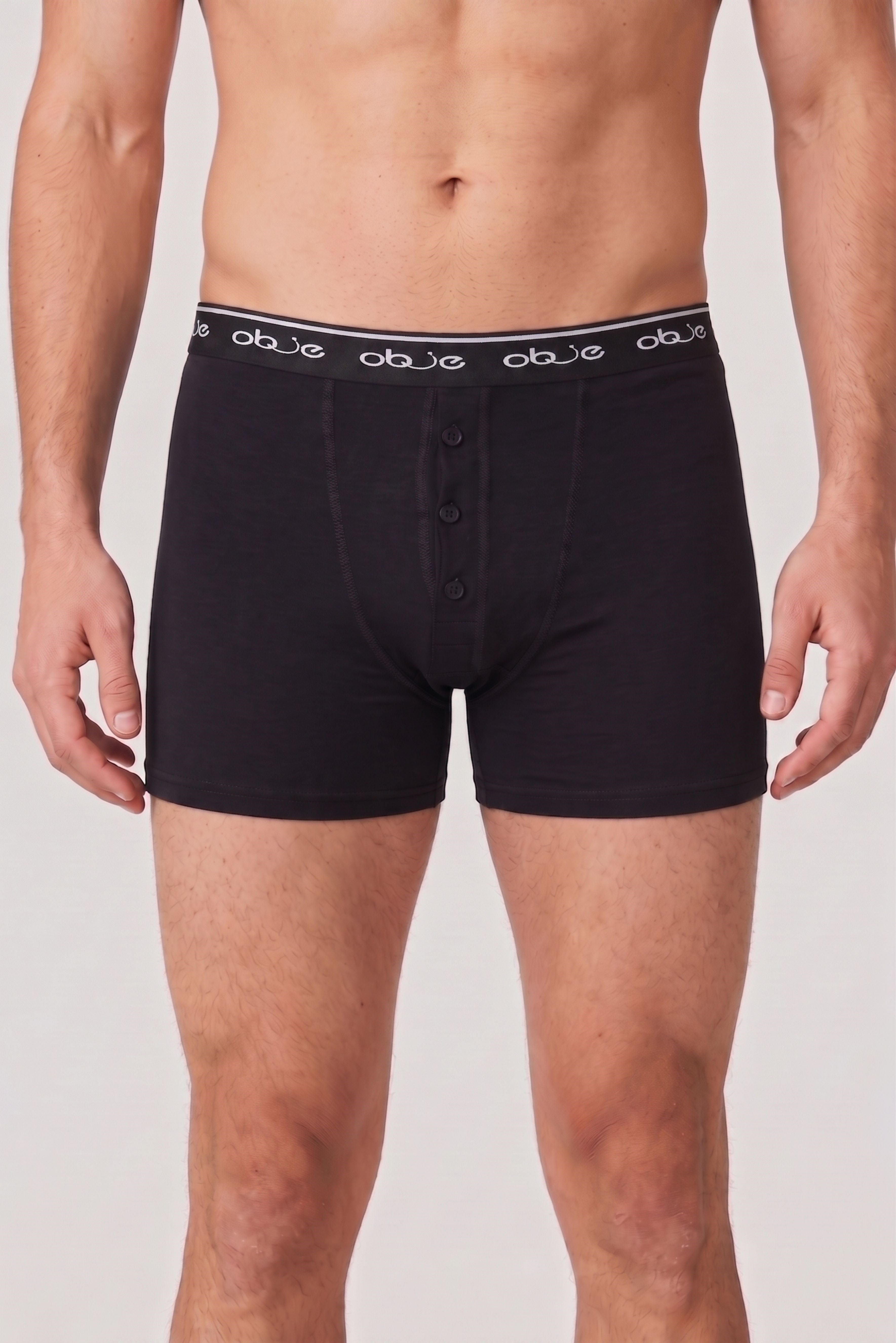 Erkek Siyah Dıştan Lastikli Üç Düğmeli Boxer