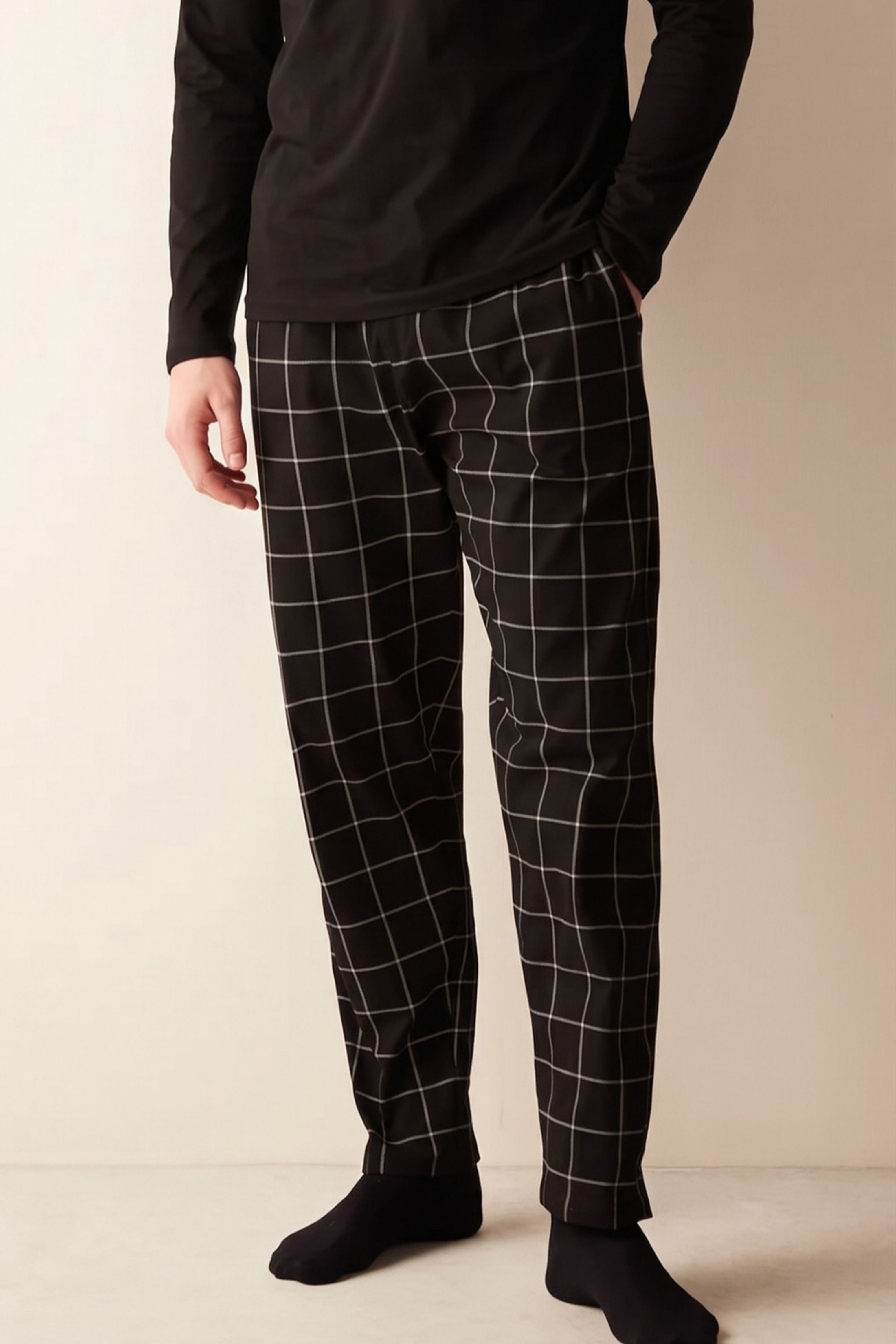 Erkek Siyah Ekose Desen Pijama Altı