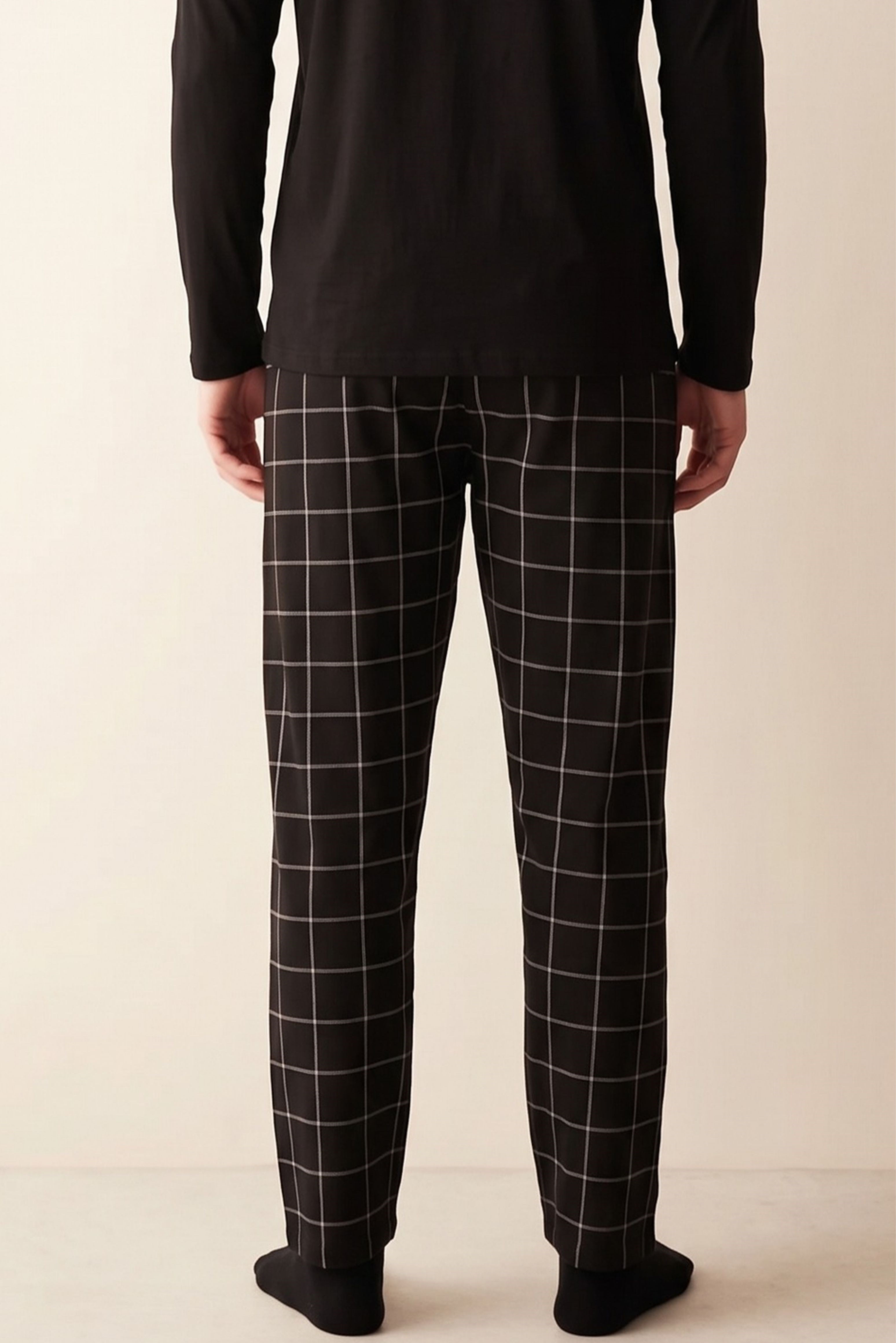 Erkek Siyah Ekose Desen Pijama Altı