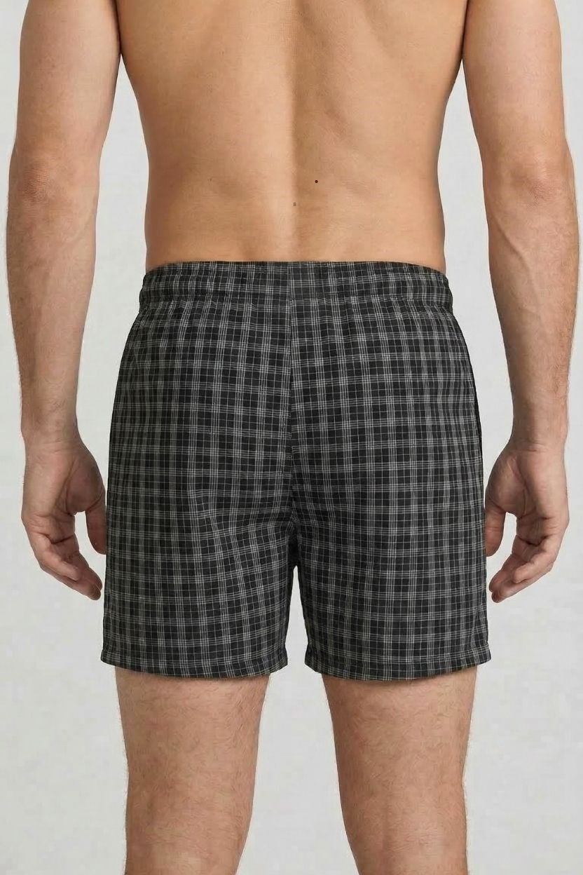 Erkek Siyah Ekose Desenli Boxer