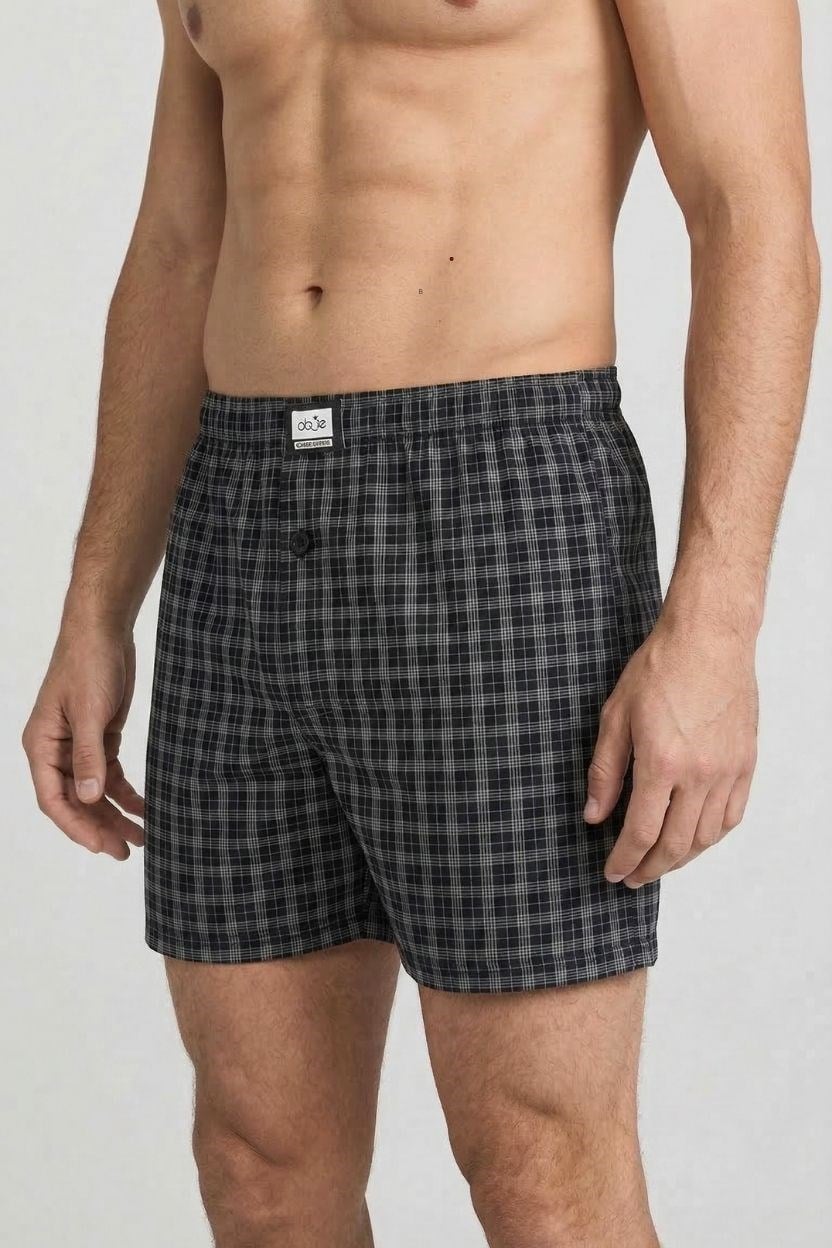 Erkek Siyah Ekose Desenli Boxer