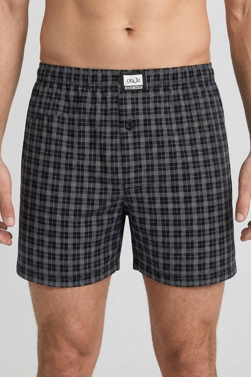Erkek Siyah Ekose Desenli Boxer