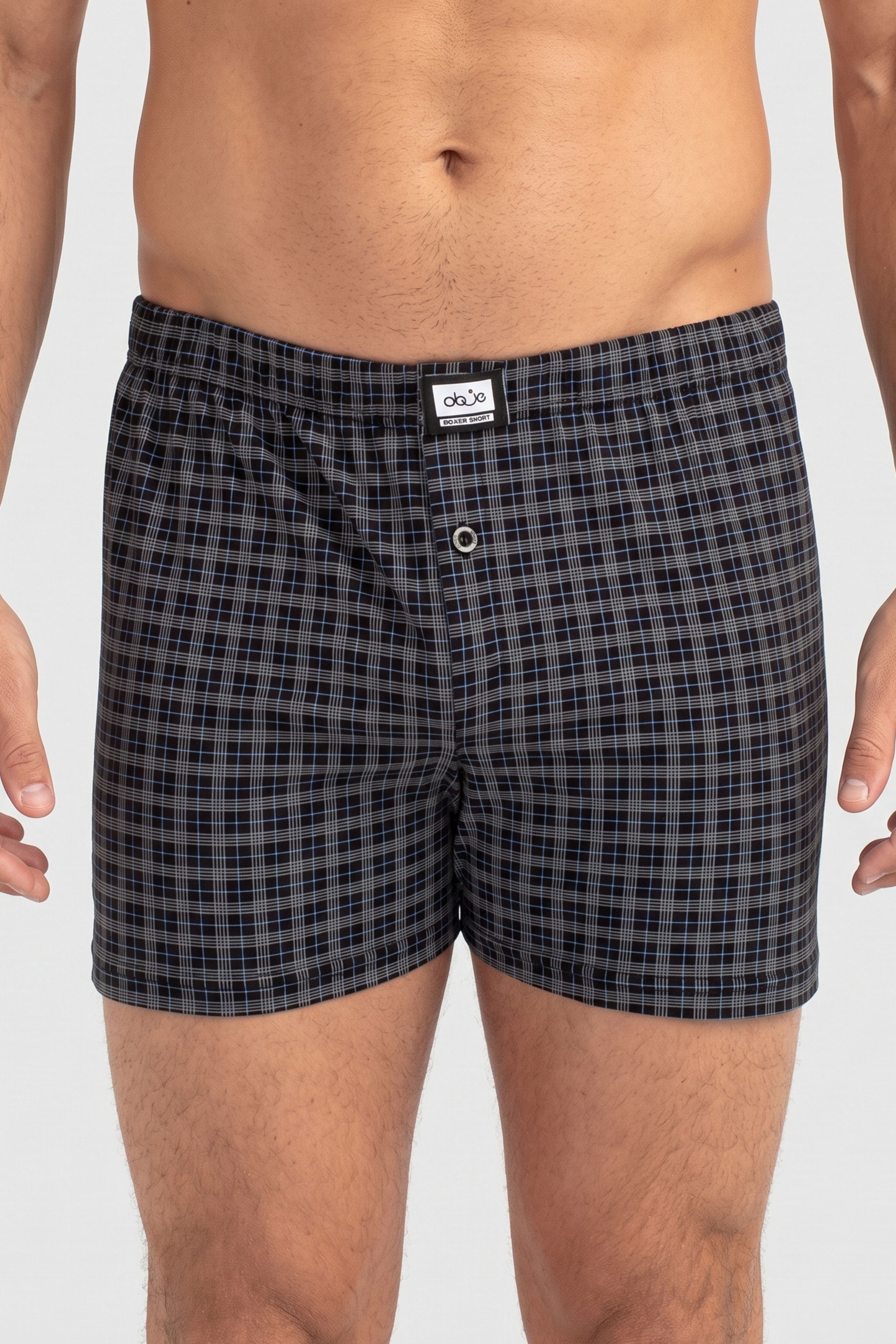 Erkek Siyah Ekose Süprem Dar Kesim Boxer