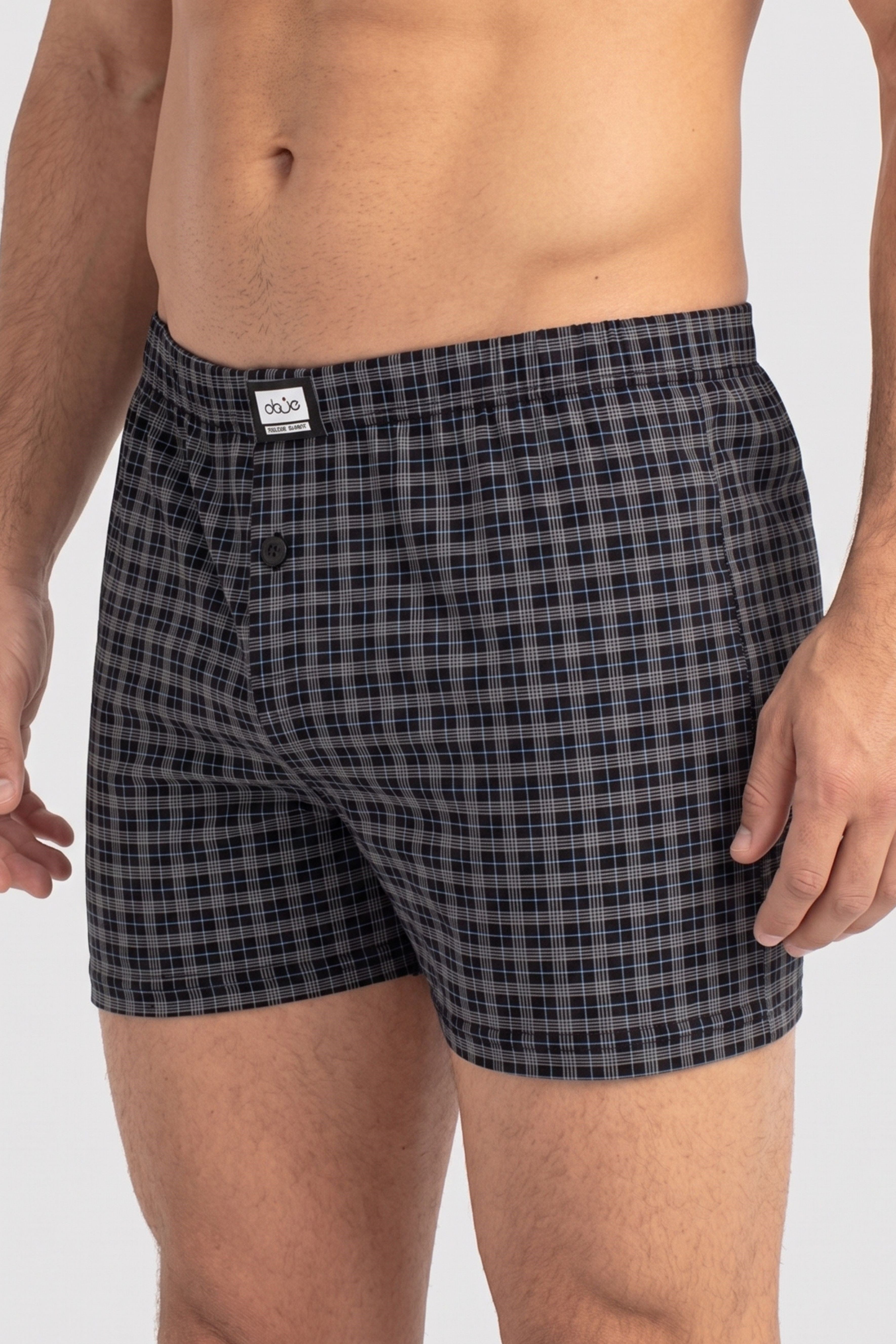 Erkek Siyah Ekose Süprem Dar Kesim Boxer