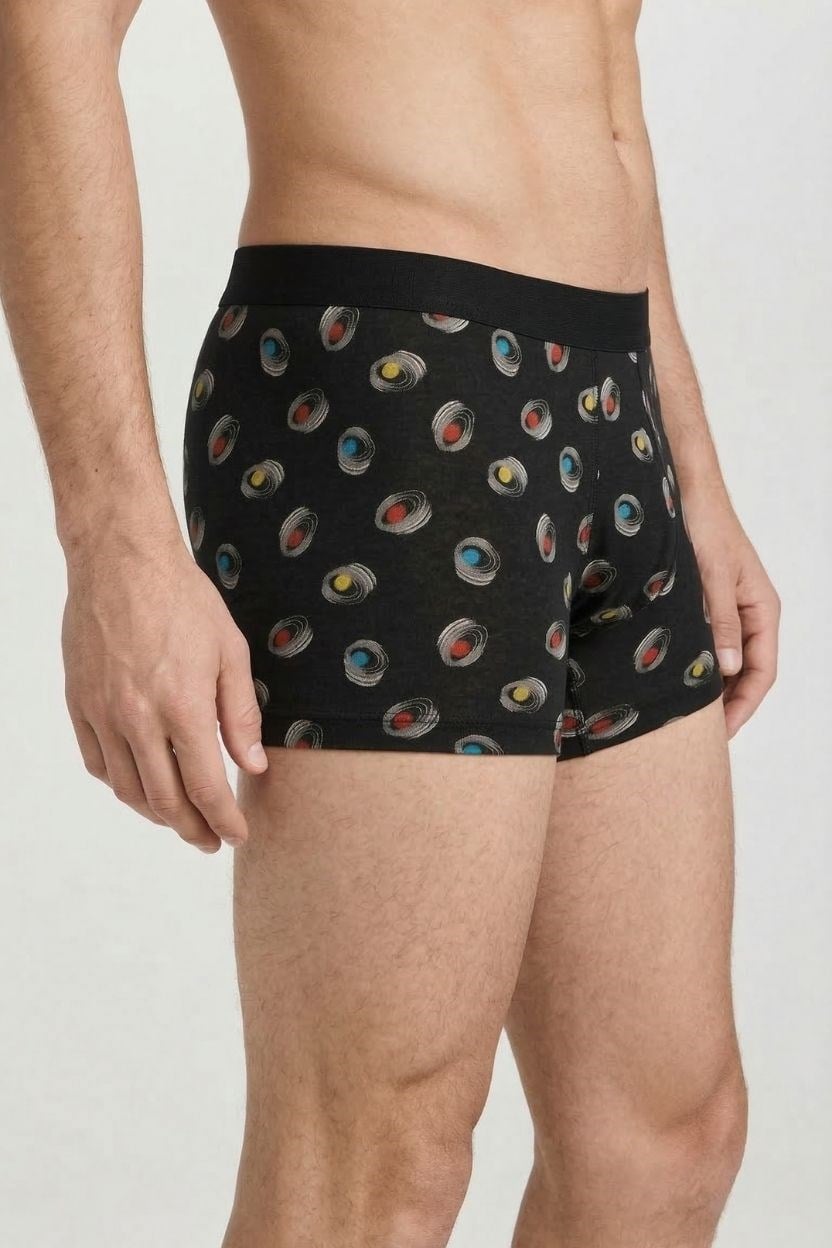Erkek Siyah Halkalı Zikzaklı Cotton Boxer