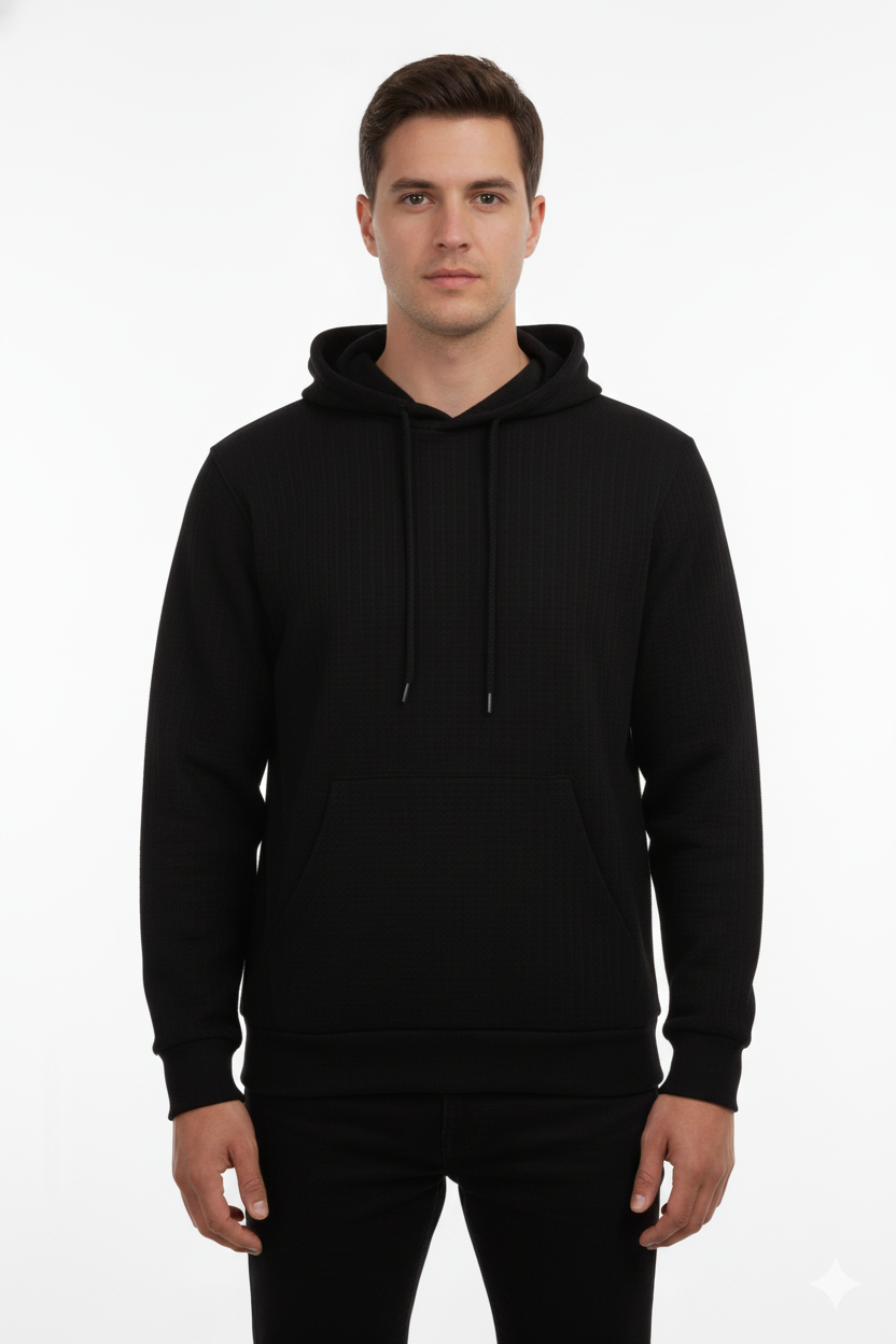 Erkek Siyah Kapşonlu Uzun Kol Sweat