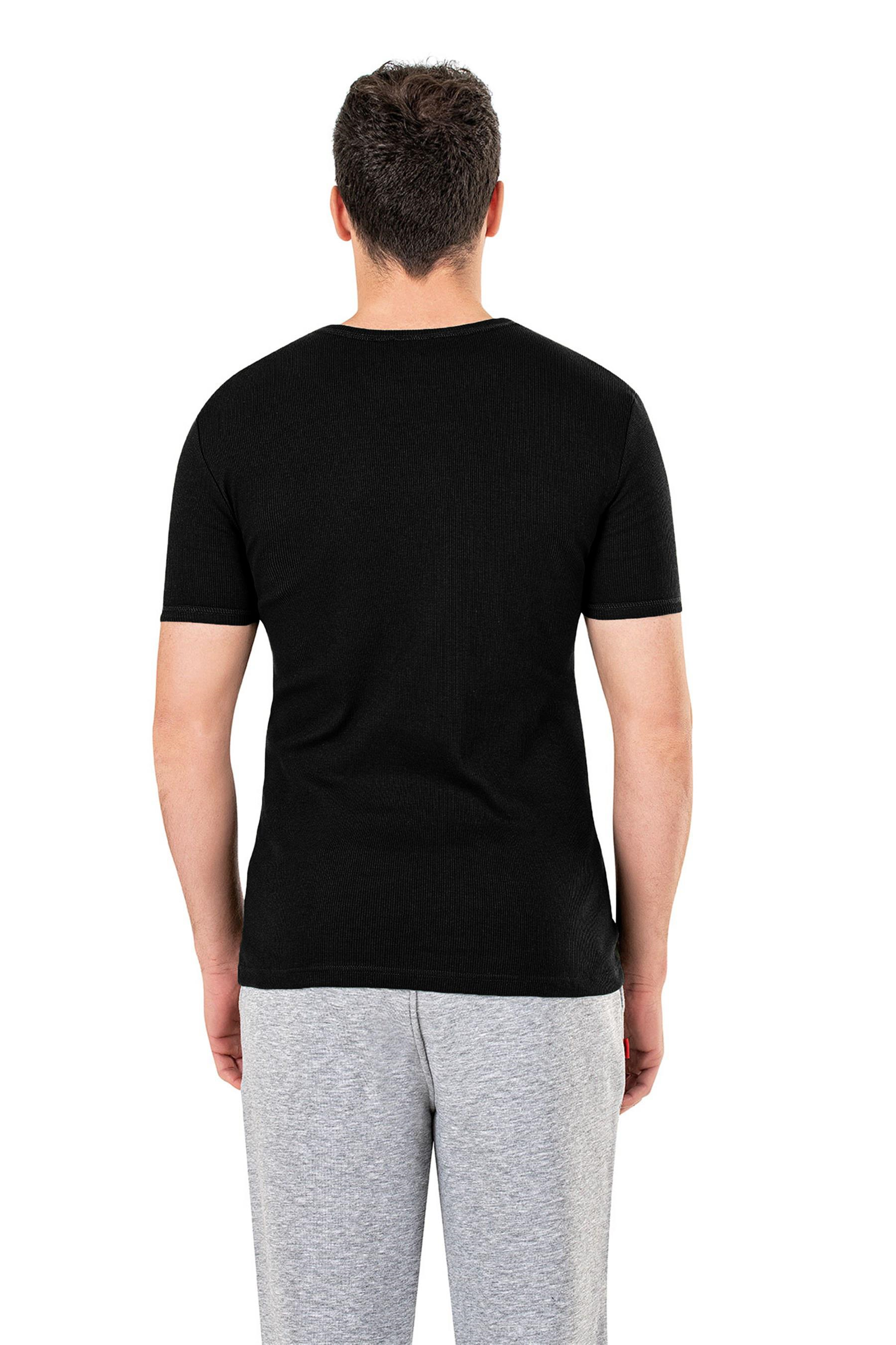 Erkek Siyah Kaşkorse Yarım Kol T-shirt