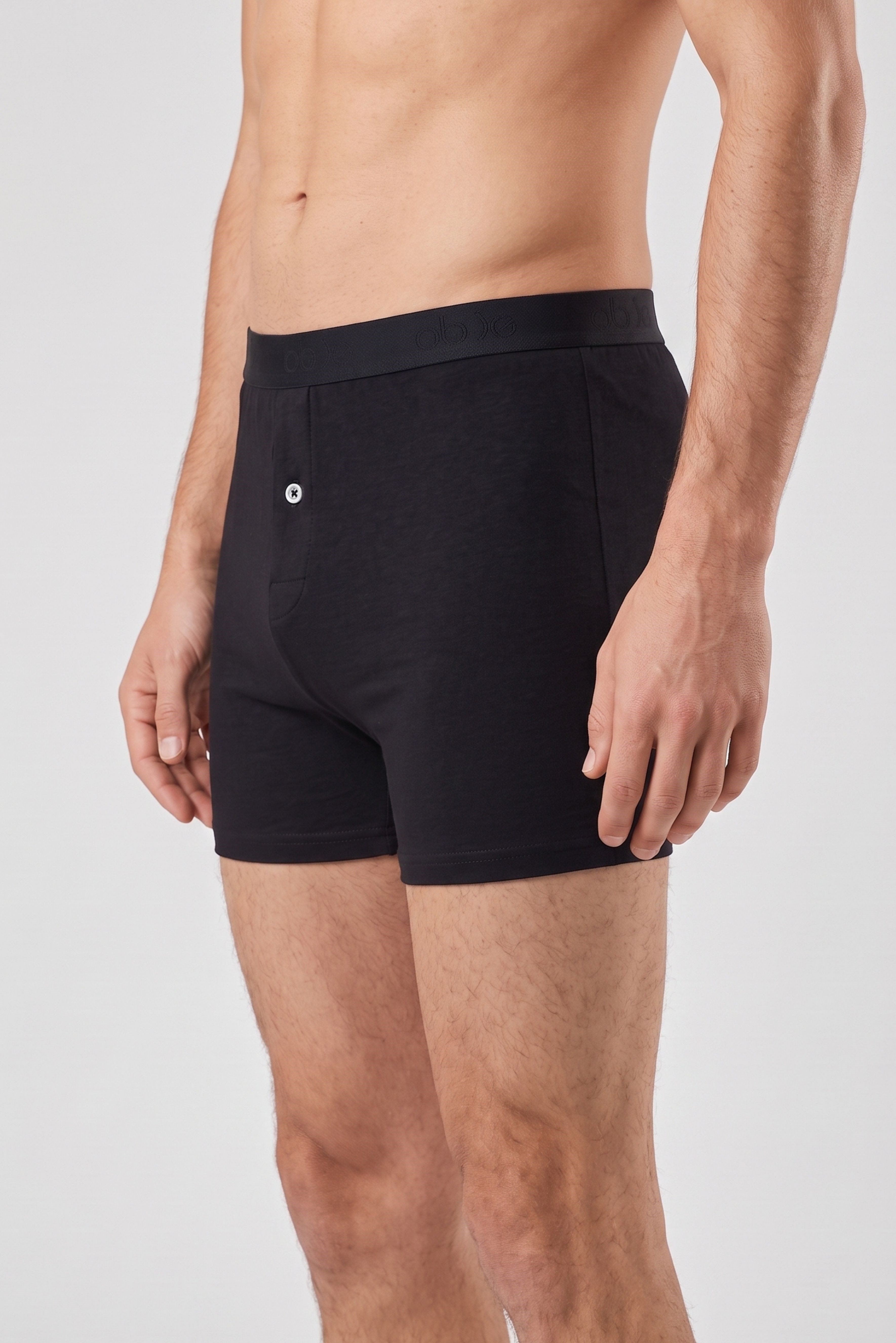 Erkek Siyah Modal Dıştan Lastikli Düğmeli Boxer