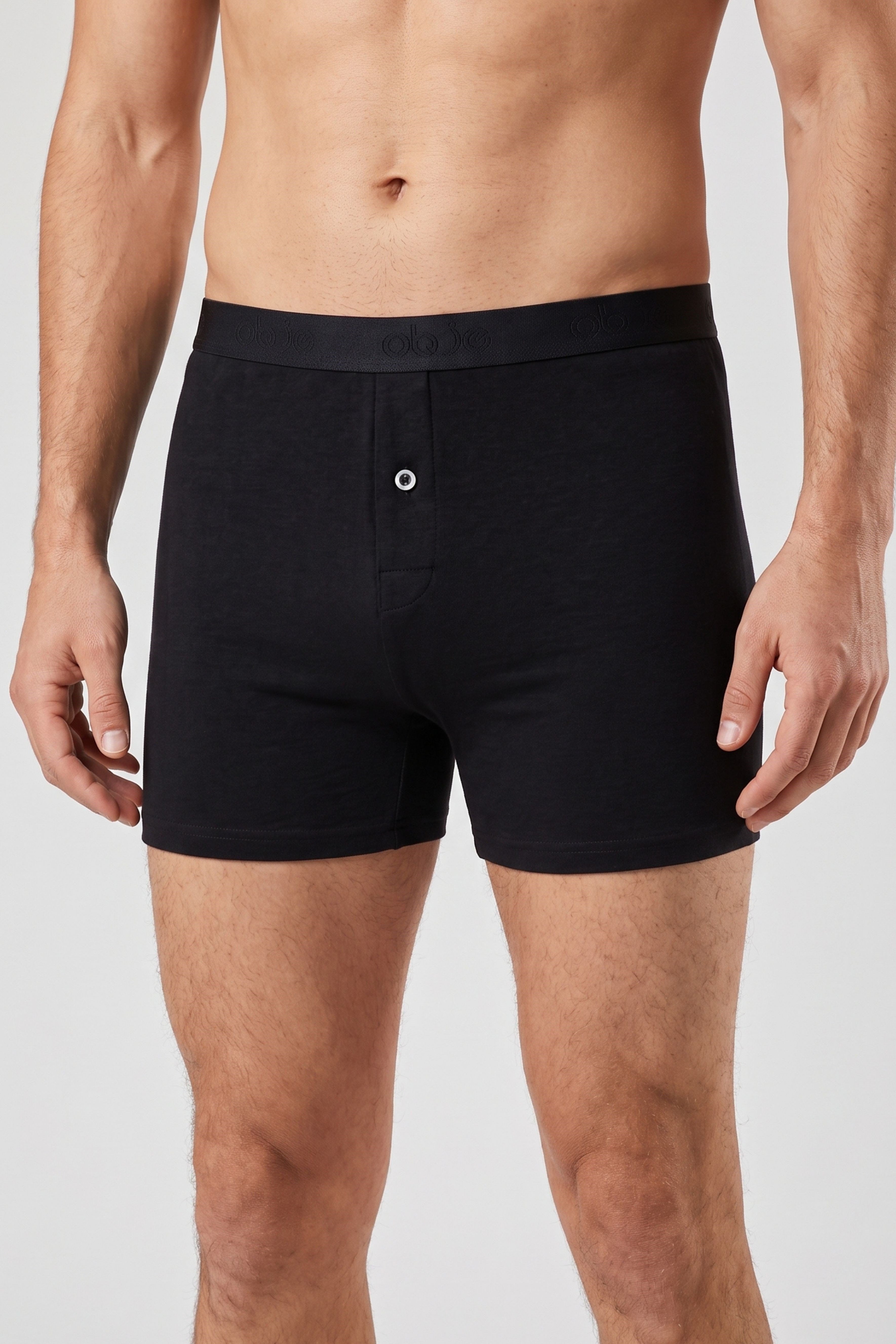 Erkek Siyah Modal Dıştan Lastikli Düğmeli Boxer