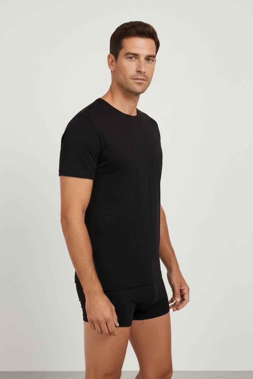 Erkek Siyah Paragon Sıfır Yaka Yarım Kol Tshirt