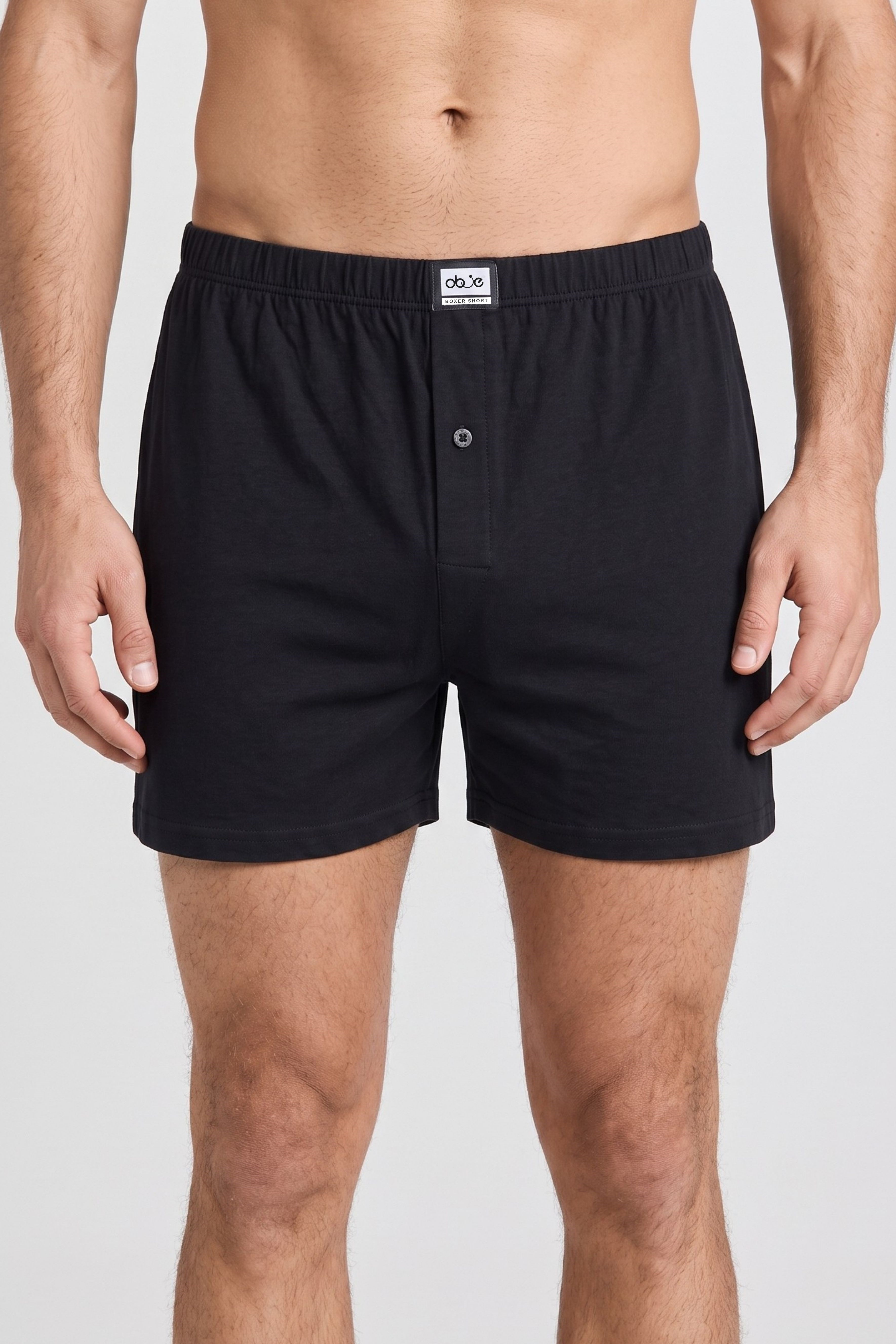 Erkek Siyah Penye Düğmeli Boxer