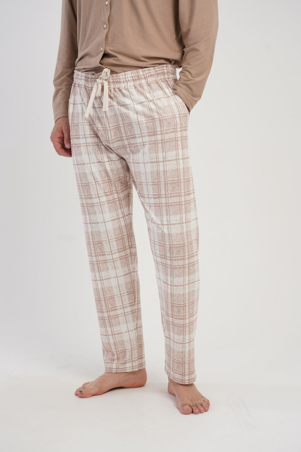 Erkek Sütlü Kahve Cepli Battal Uzun Pijama Altı