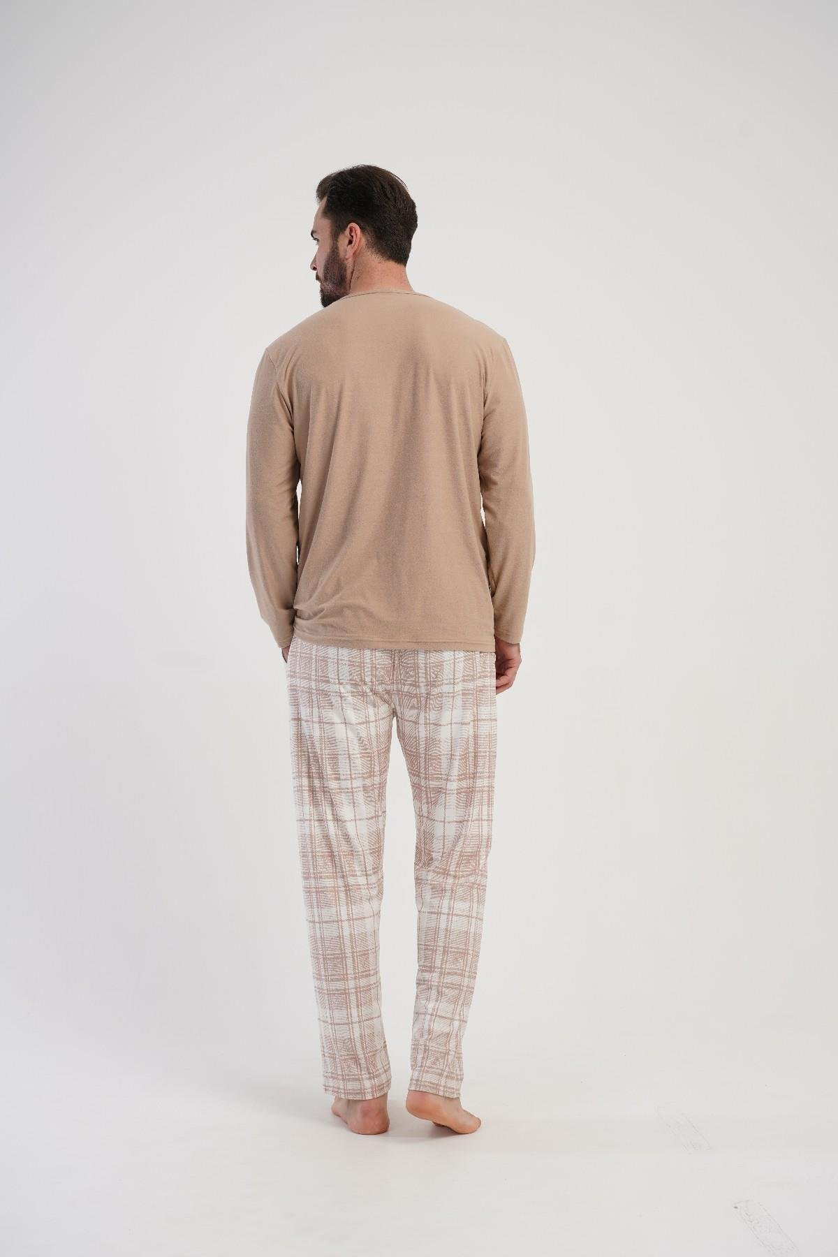 Erkek Sütlü Kahve Düğmeli Battal Pijama Üstü