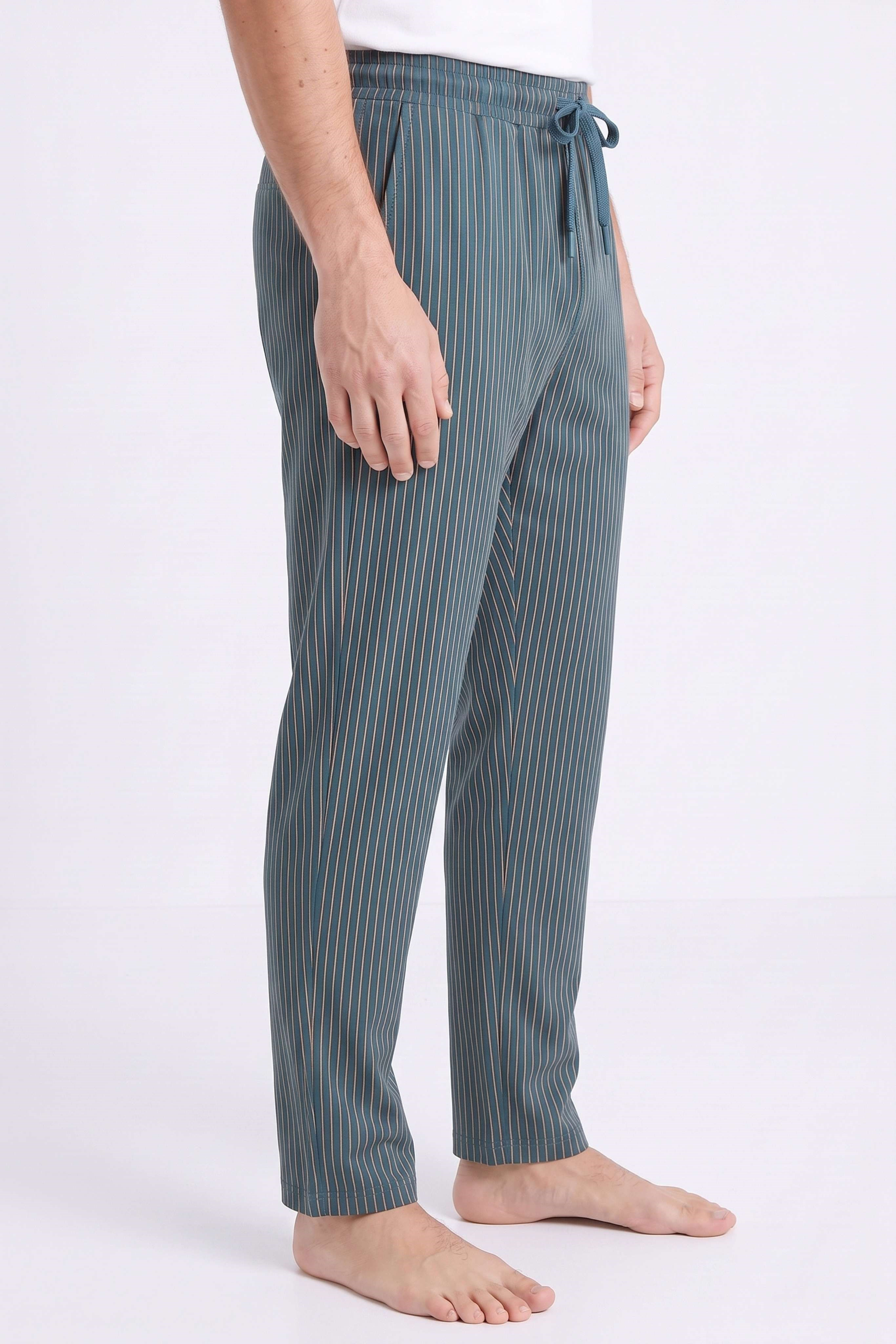 Erkek Yeşil Çizgili Baskılı Penye Modal Pijama Altı