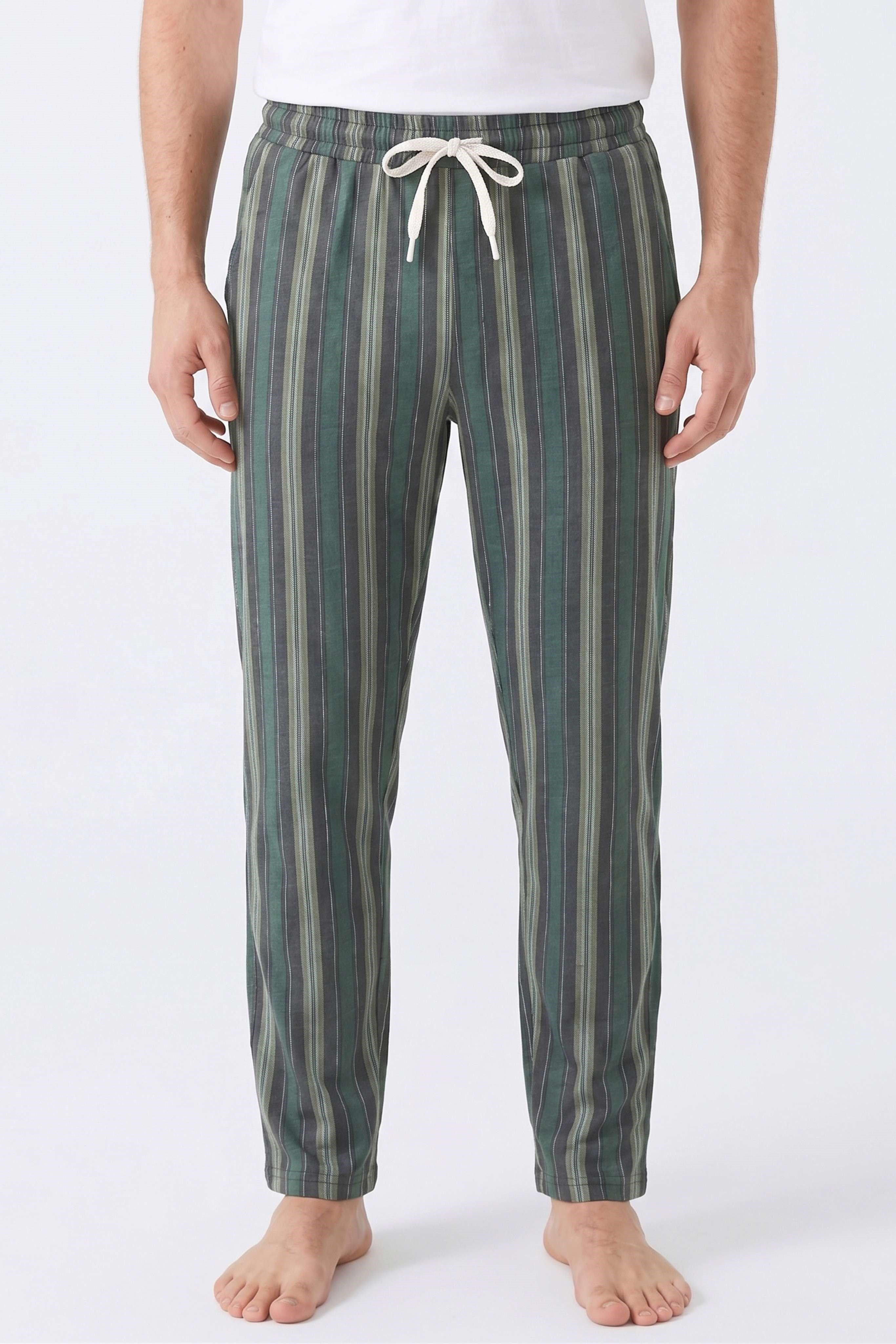 Erkek Yeşil Çizgili Baskılı Penye Modal Pijama Altı