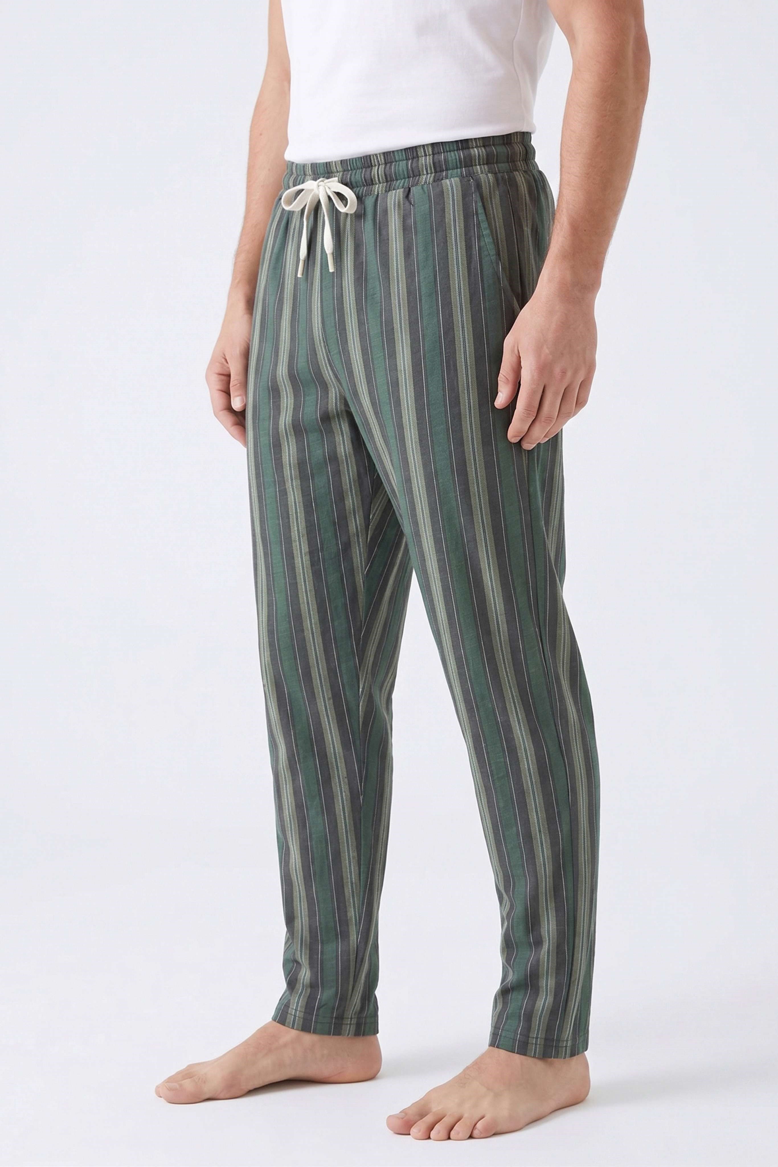 Erkek Yeşil Çizgili Baskılı Penye Modal Pijama Altı
