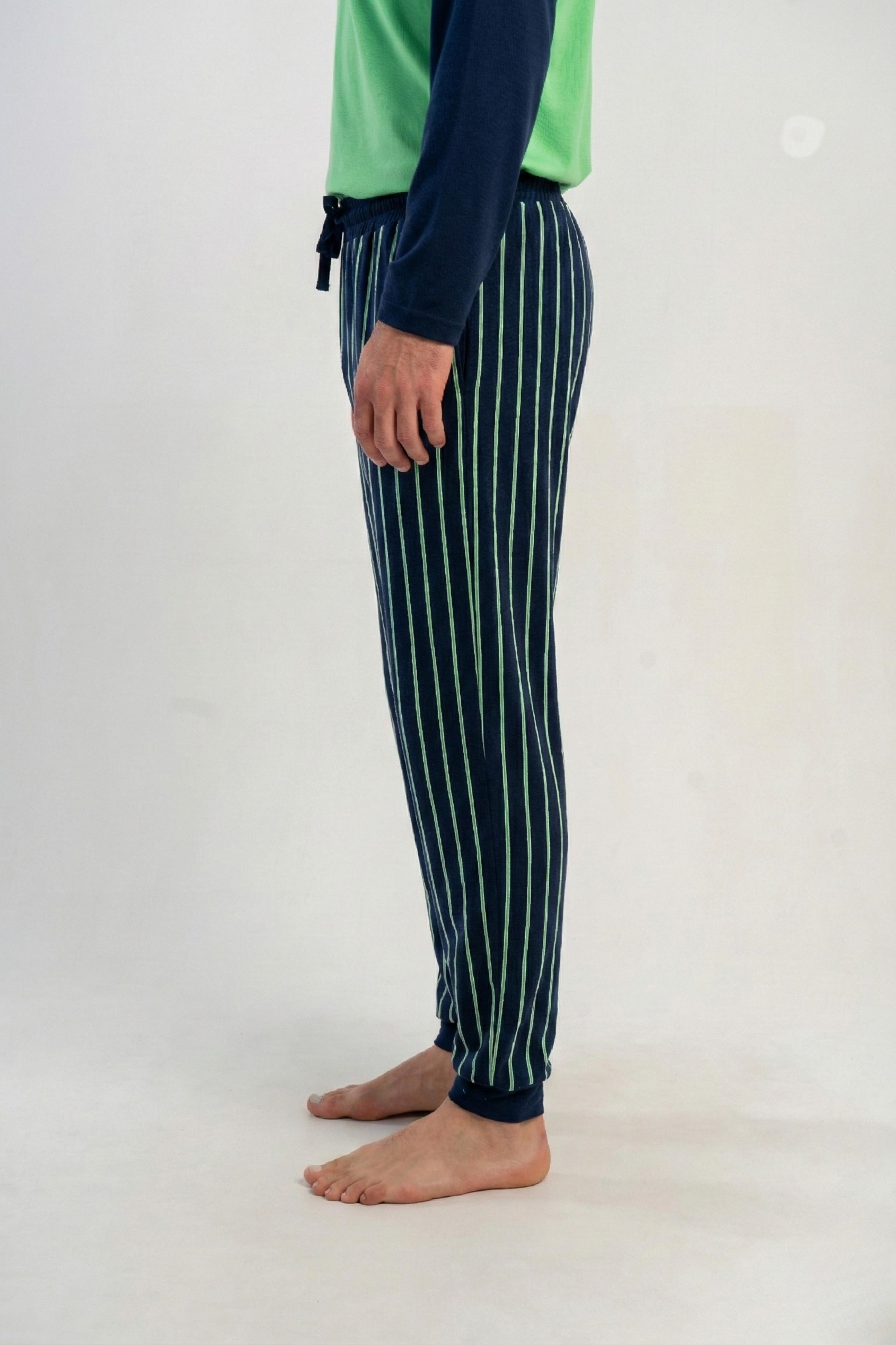 Erkek Yeşil Likra Polyvıscon Manşetli Pijama Altı