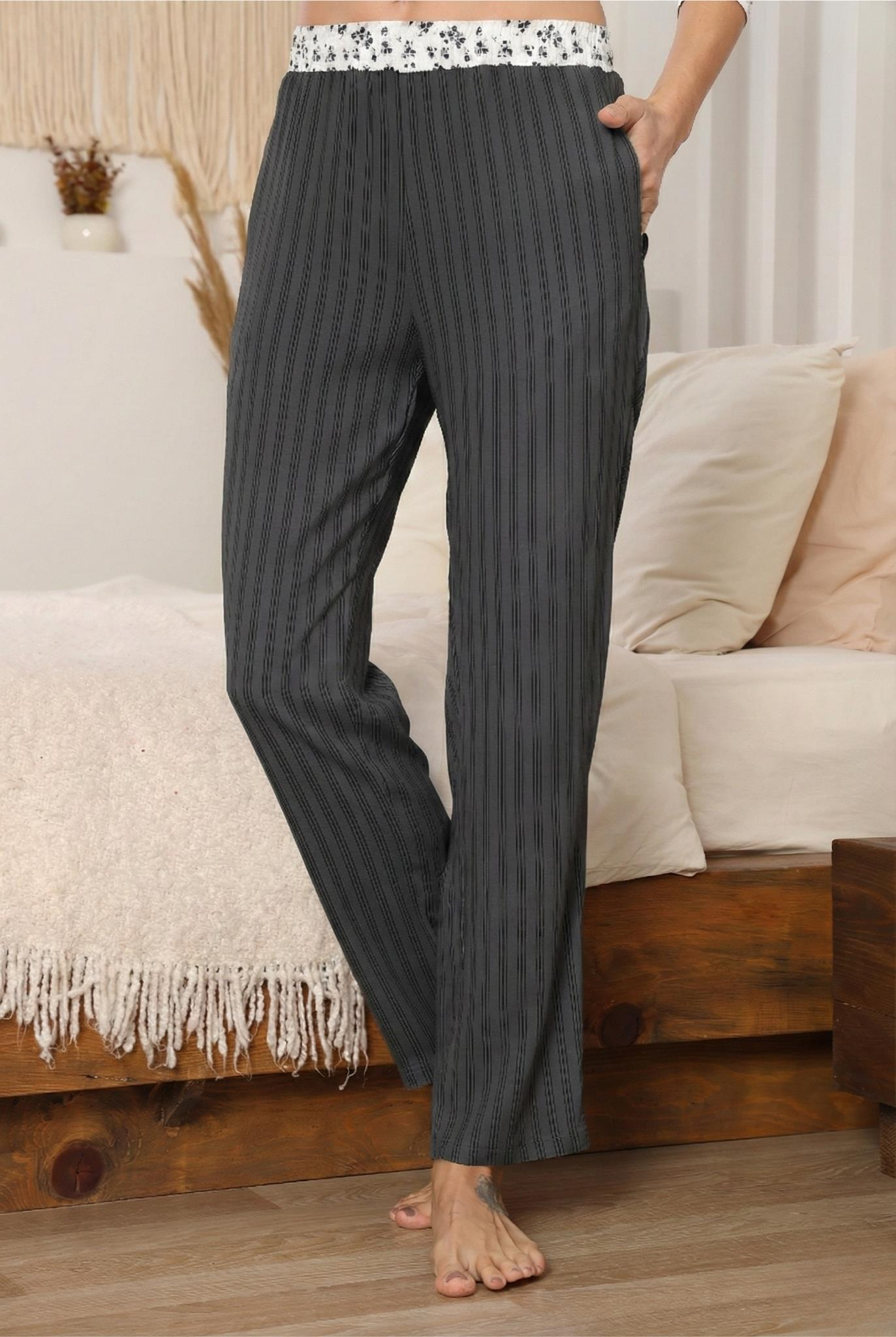 Kadın Antrasit Çizgili Pijama Altı