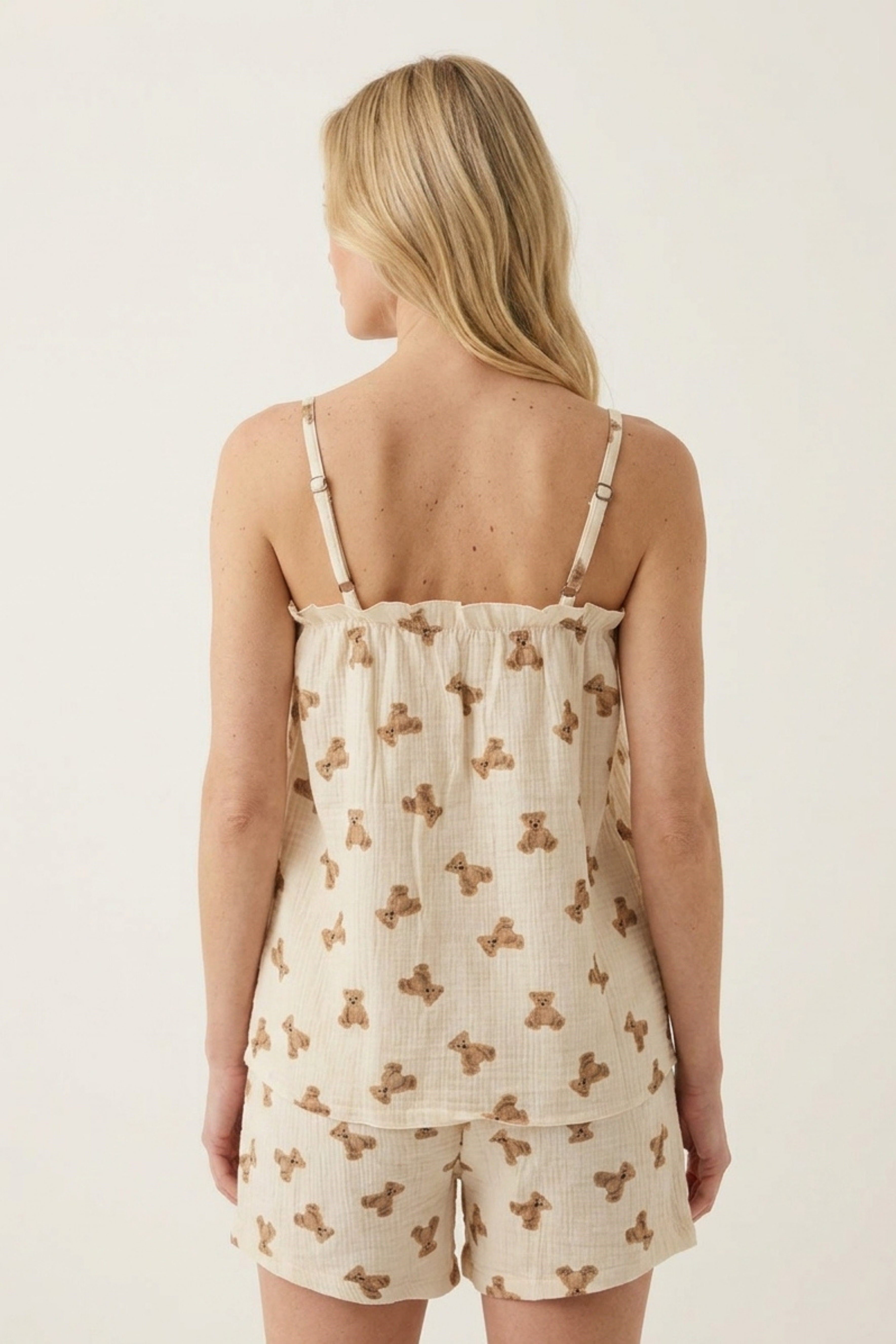 Kadın Ayı Desen İp Askılı Pijama Üstü