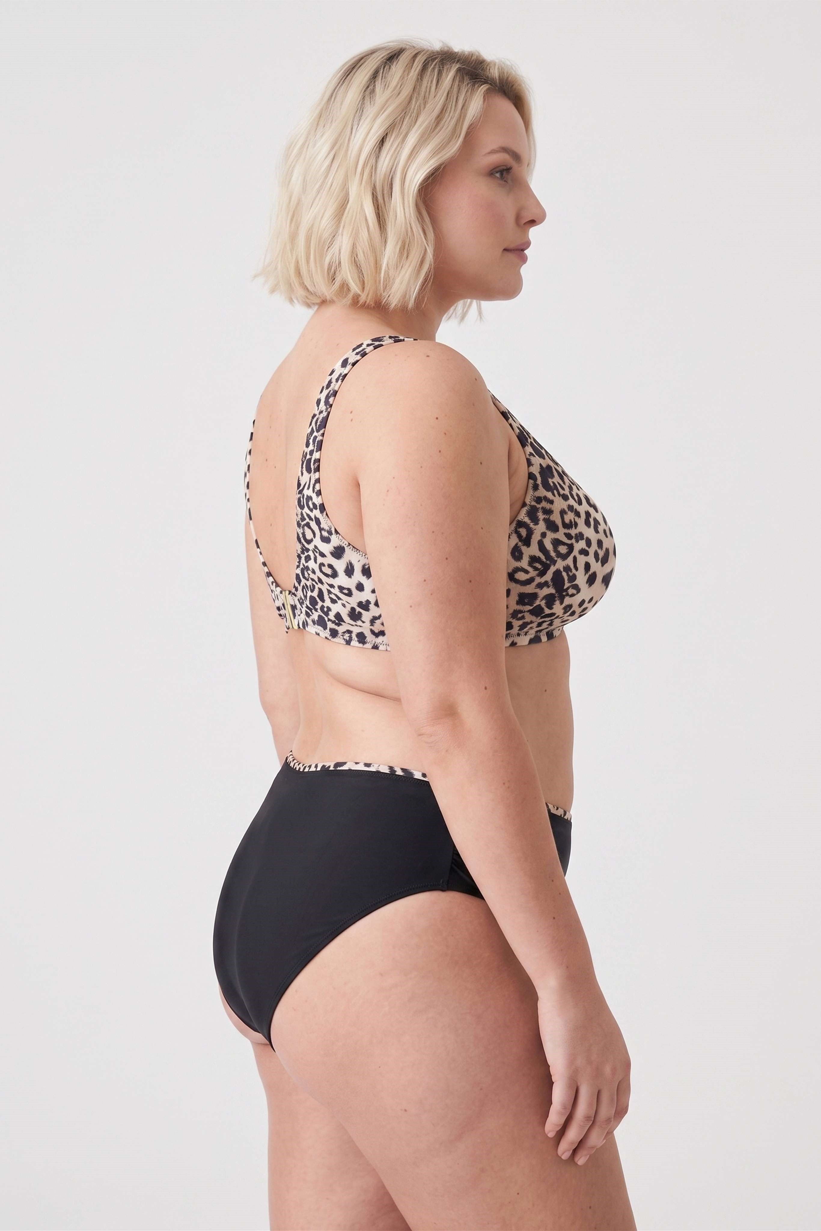 Kadın Battal Leopar Desen Kruvaze Toparlayıcı Yüksek Bel Bikini Takım