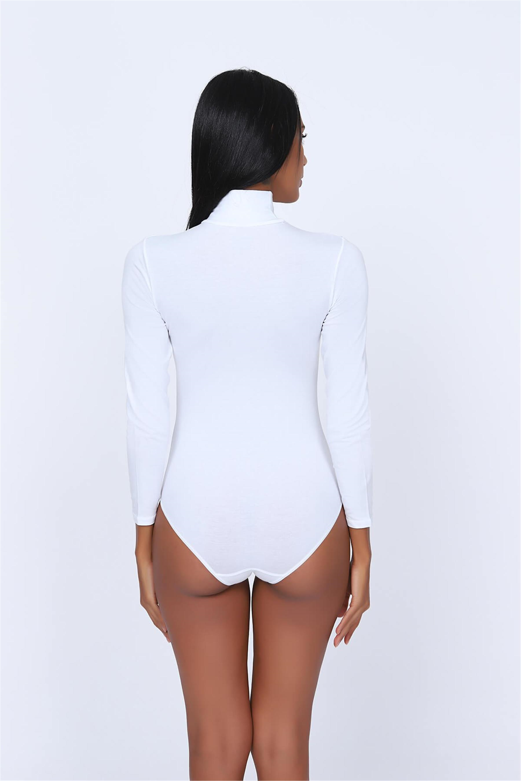 Kadın Beyaz Balıkçı Yaka Çıtçıtlı Body