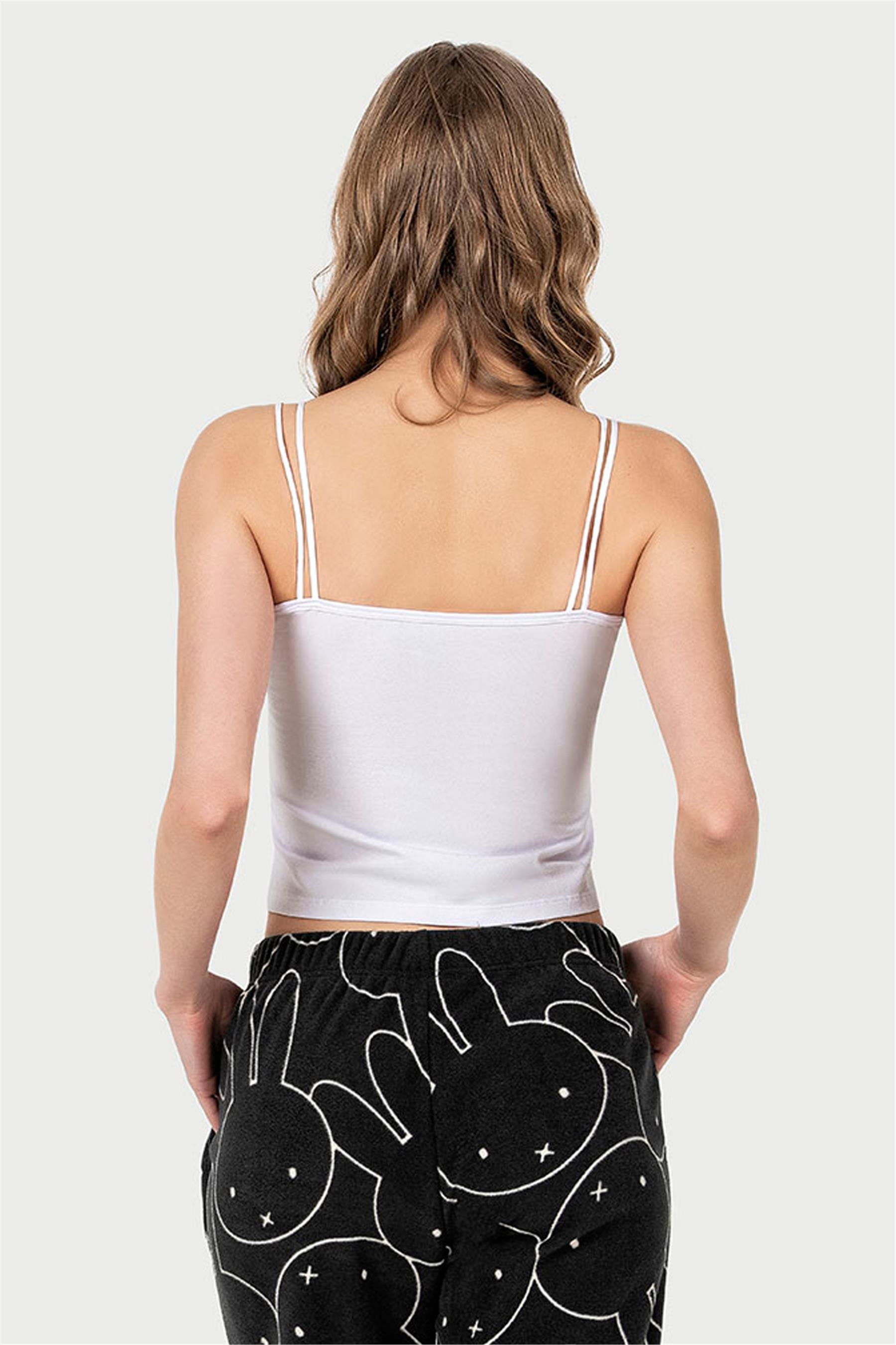 Kadın Beyaz Çift İp Askılı Crop