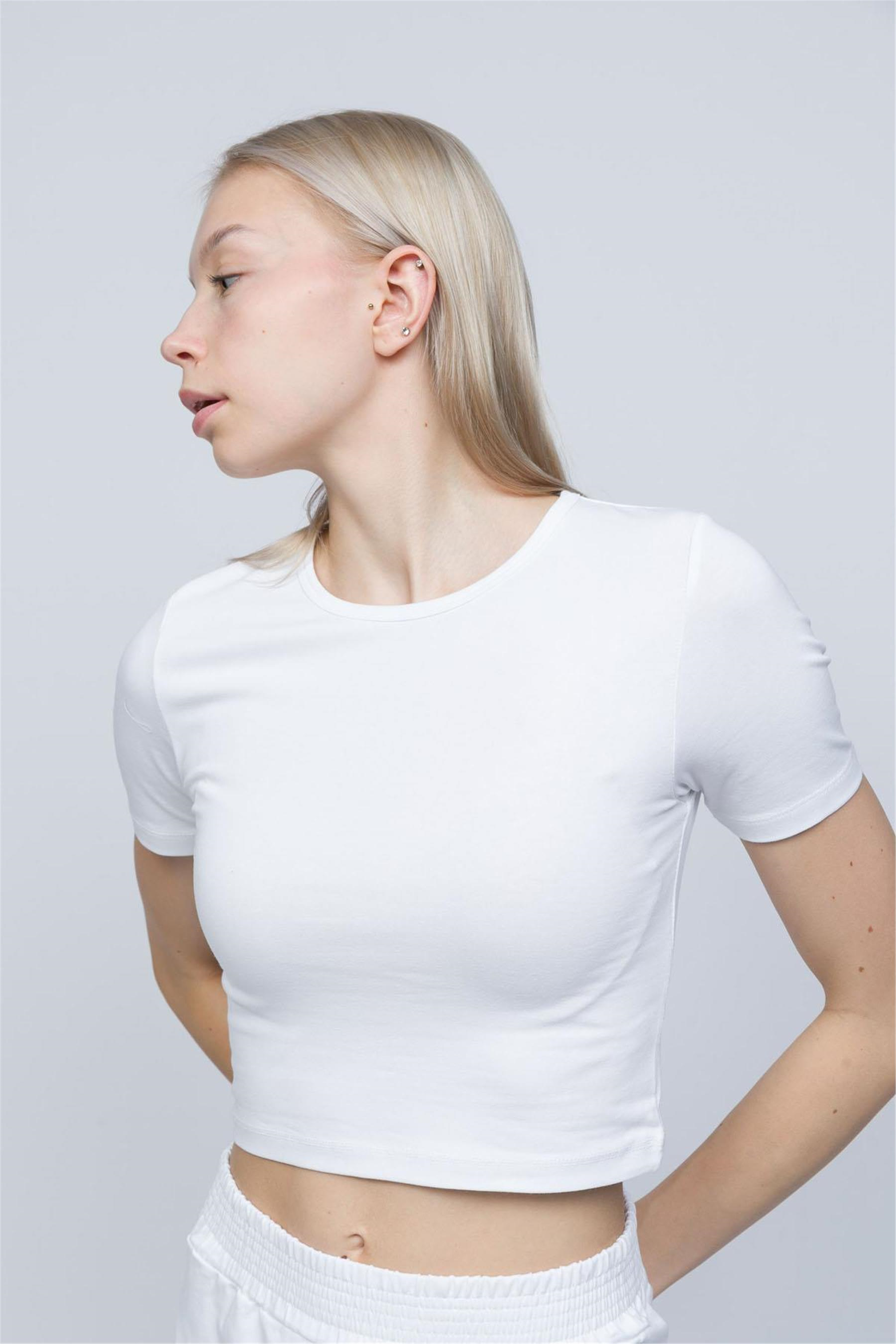 Kadın Beyaz Likra Cotton Crop